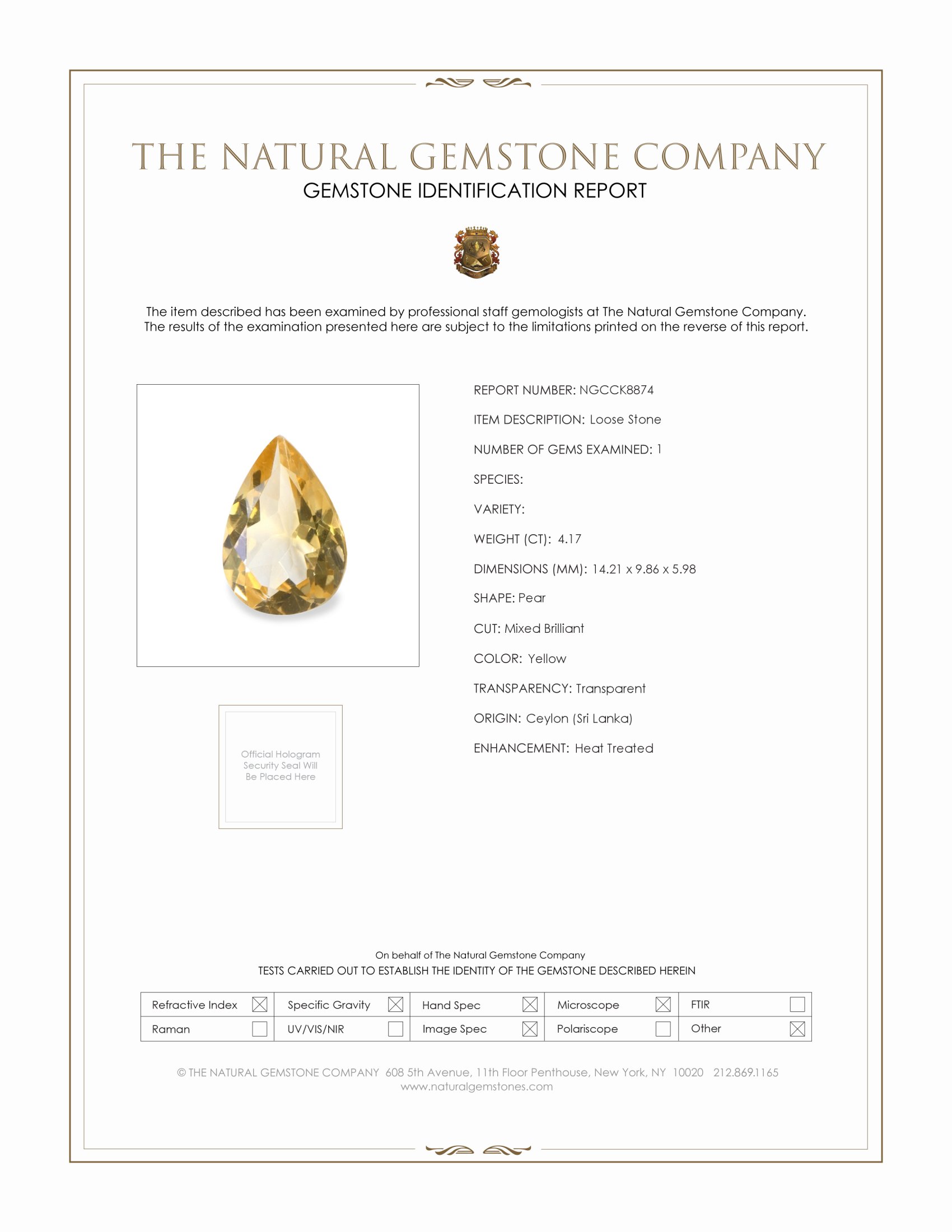 4.17 Ct. Yellow Citrine from Ceylon (Sri Lanka)