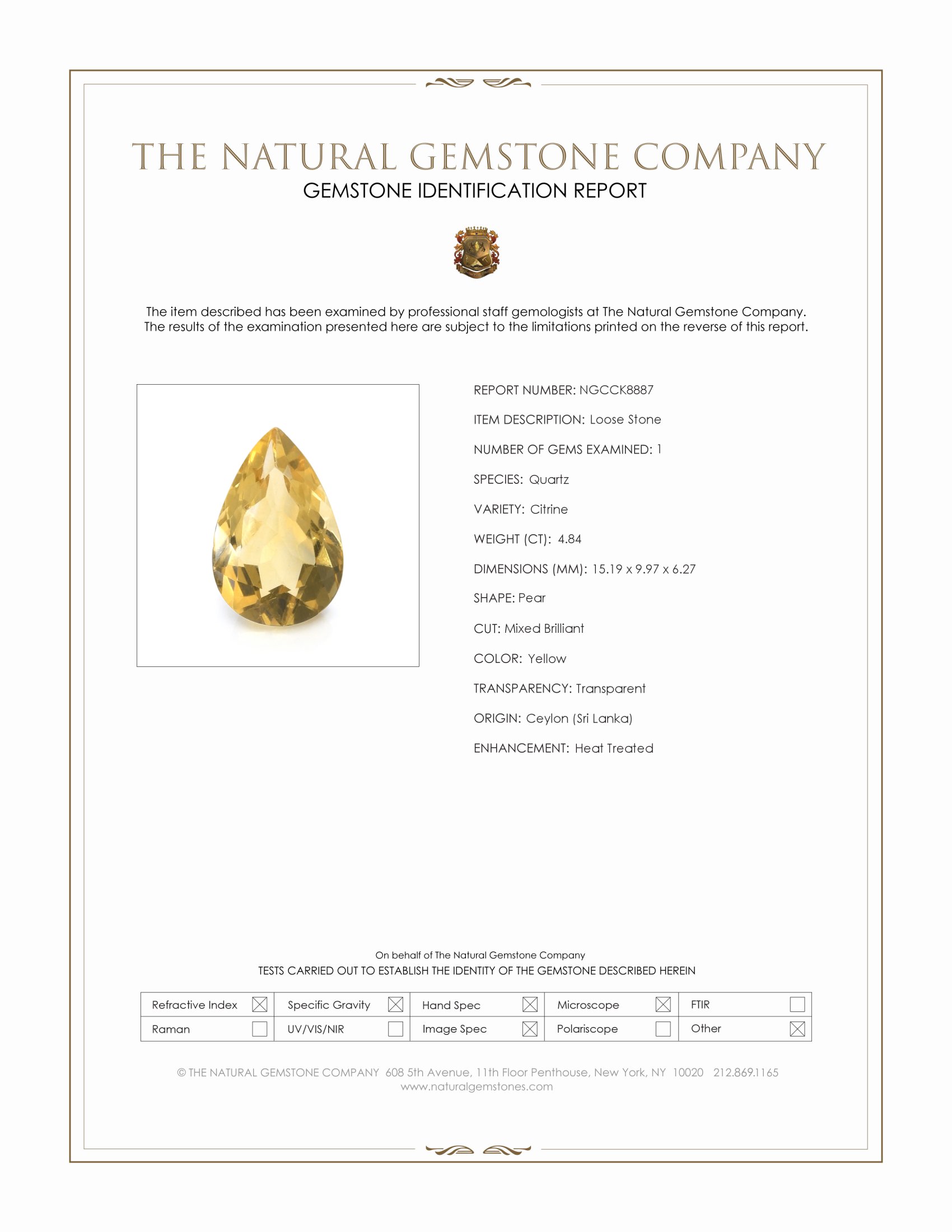 4.84 Ct. Citrine from Ceylon (Sri Lanka)