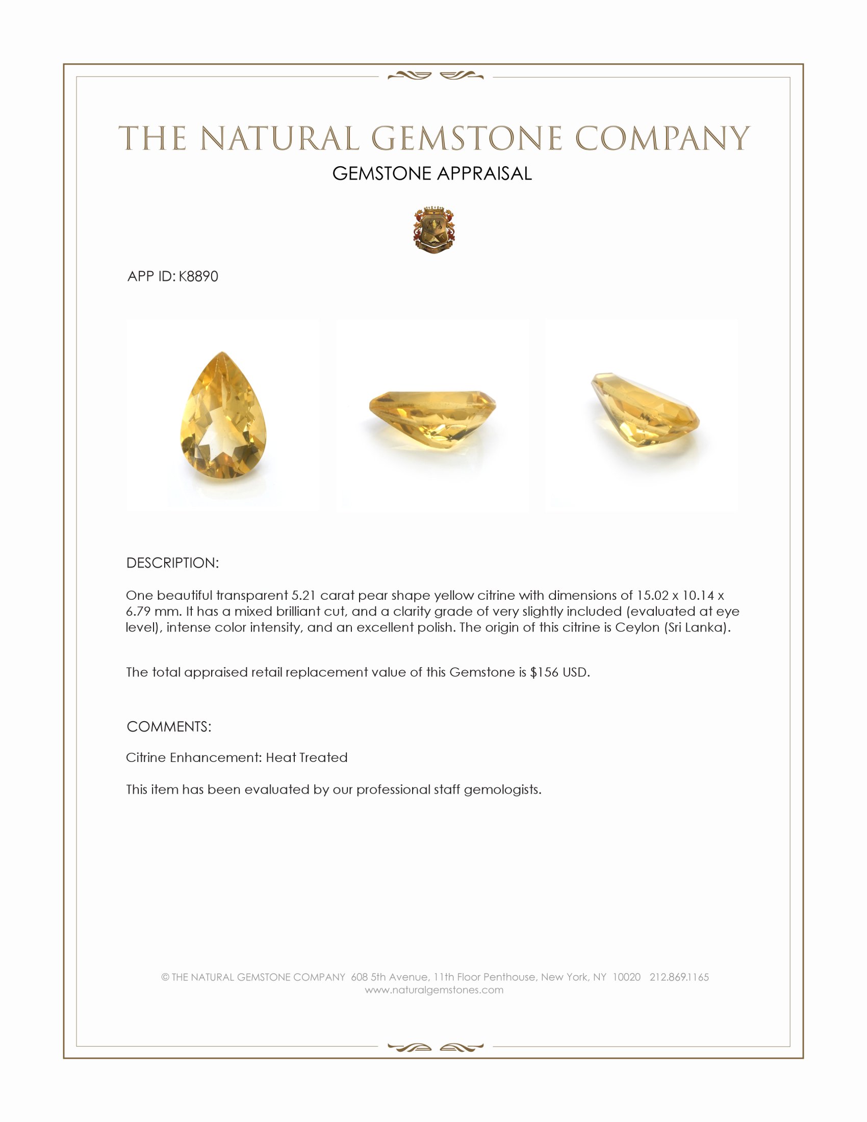 5.21 Ct. Yellow Citrine from Ceylon (Sri Lanka)