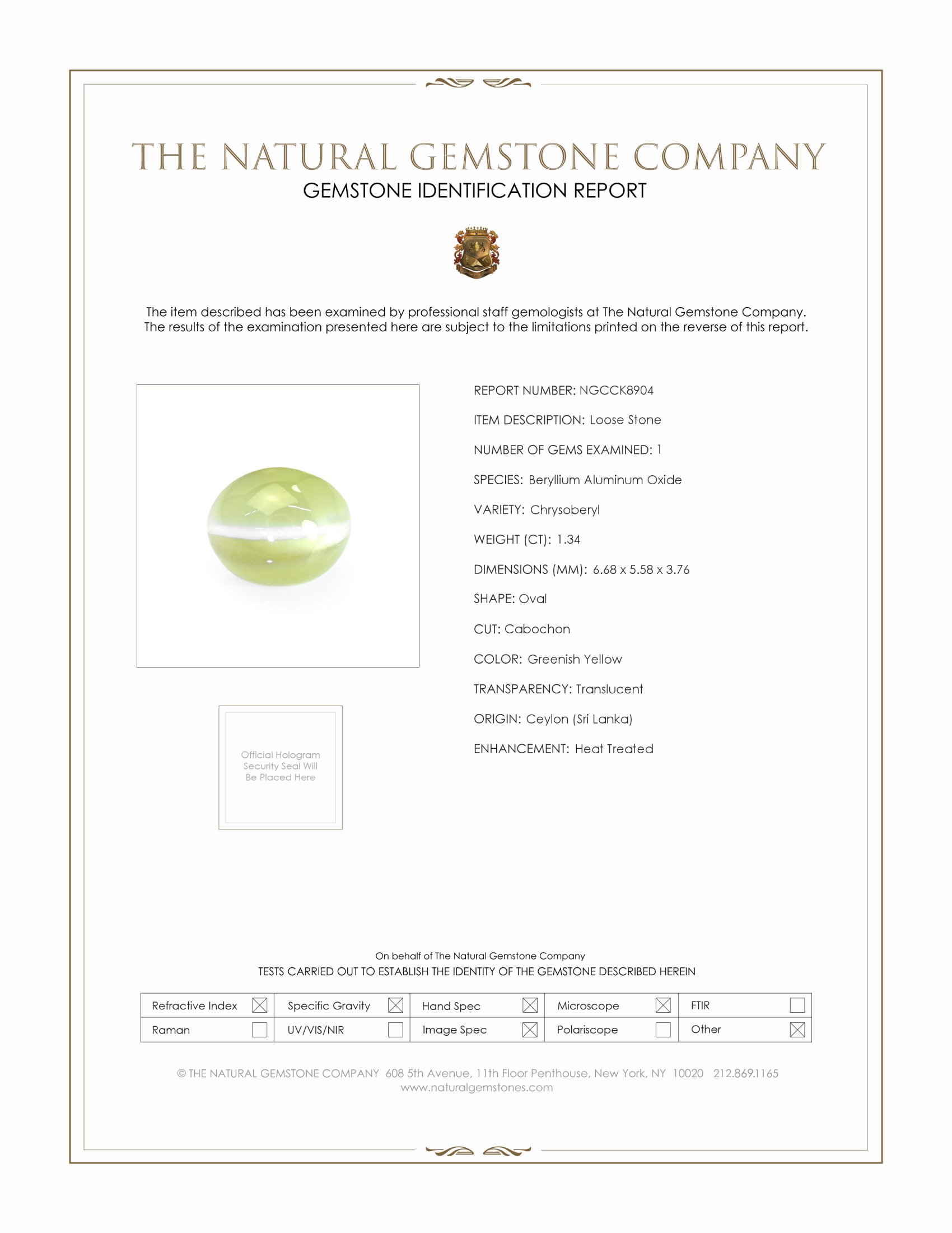 1.34 Ct. Cabochon Chrysoberyl from Ceylon (Sri Lanka)