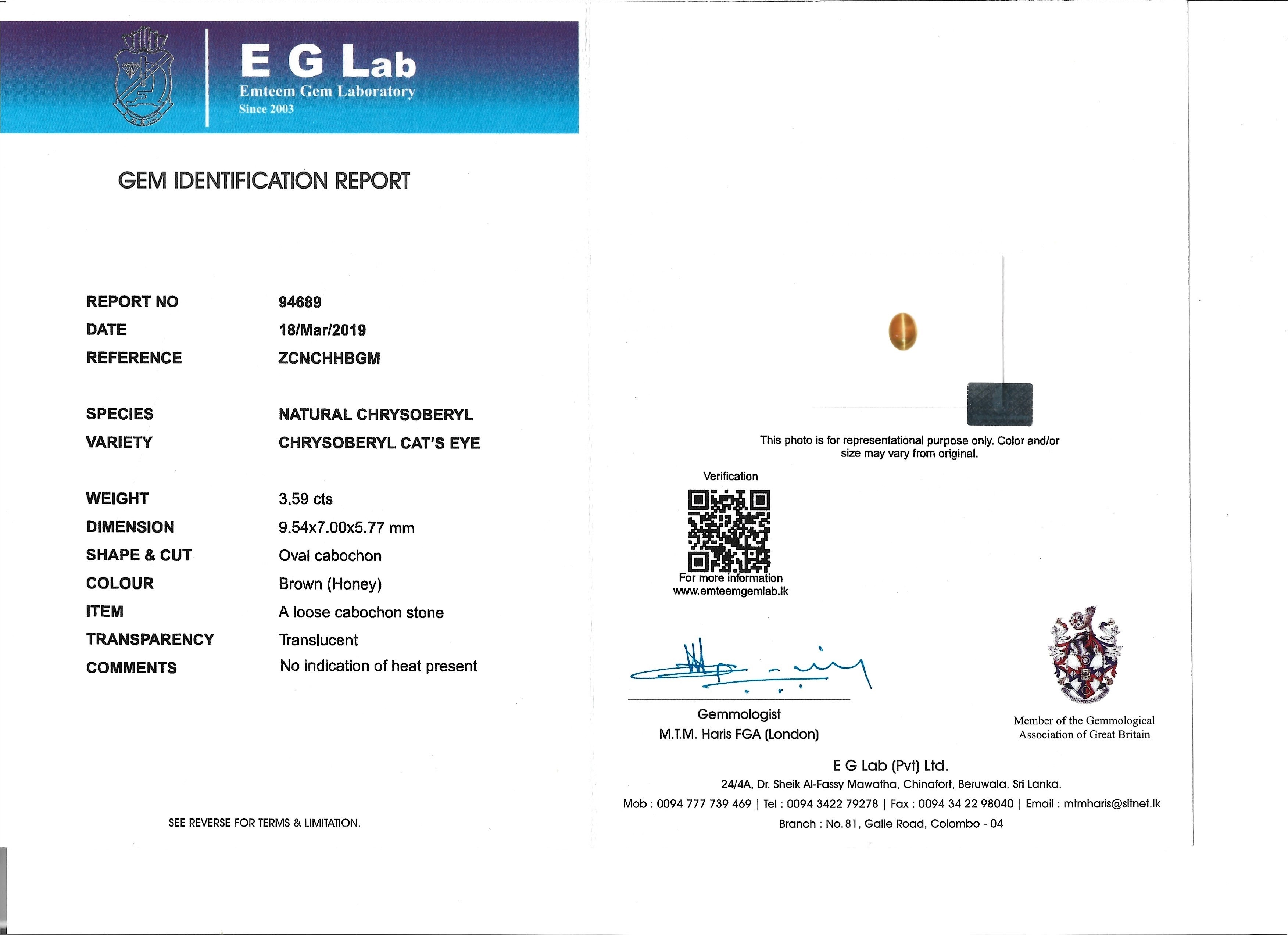 3.59 Ct. Cabochon Chrysoberyl from Ceylon (Sri Lanka)