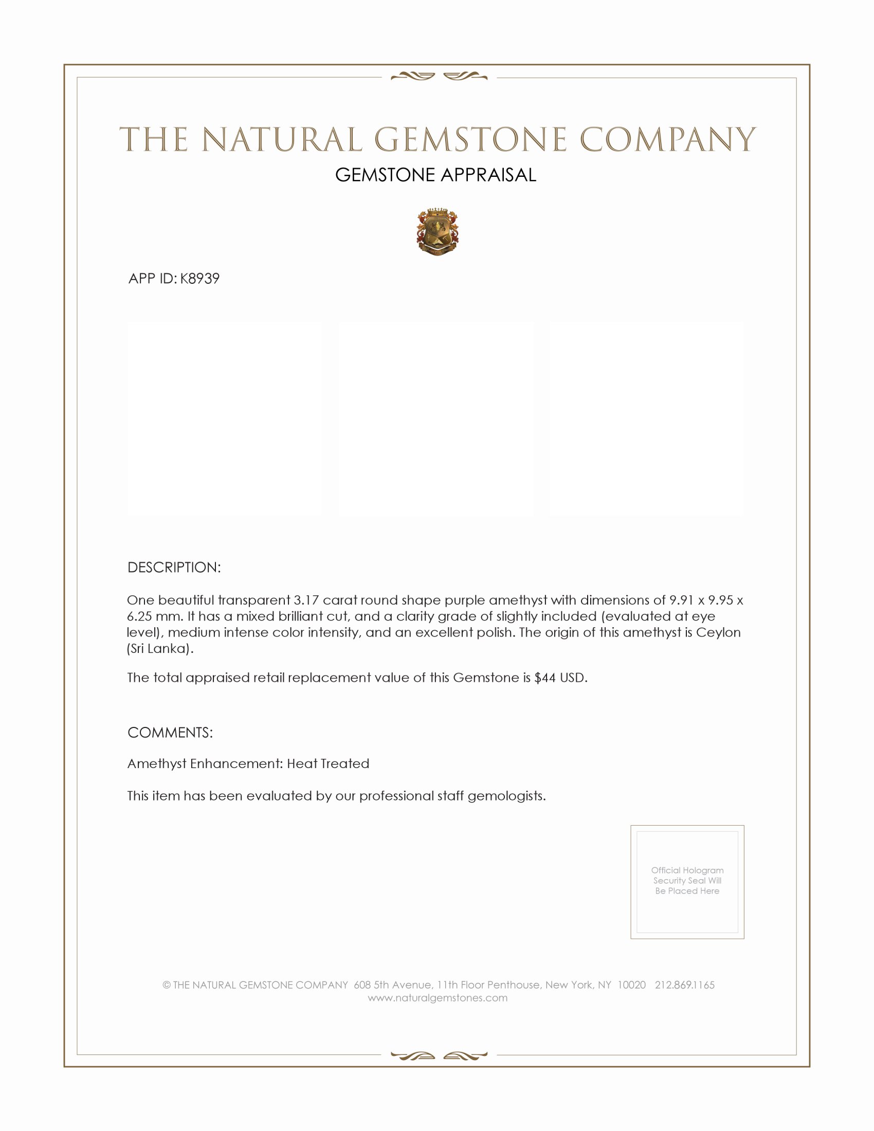 3.17 Ct. Amethyst from Ceylon (Sri Lanka)