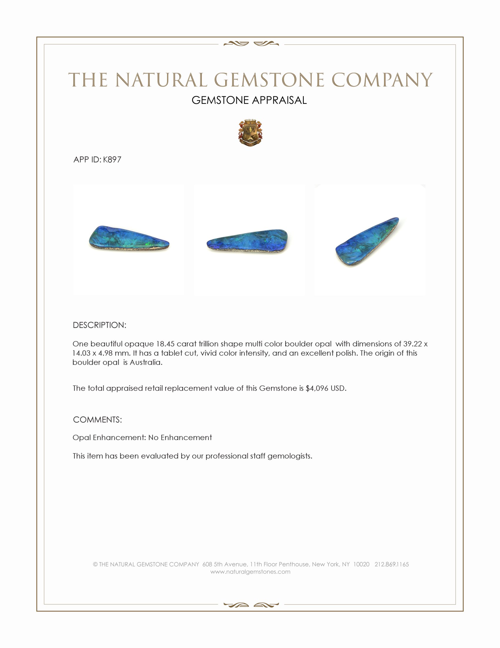 18.45 Ct. Multi Color Boulder Opal (Ironstone Opal) from Australia