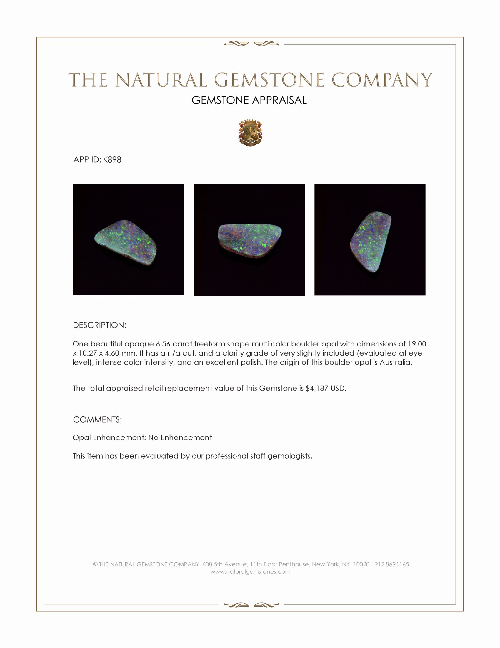 6.56 Ct. Boulder Opal from Australia