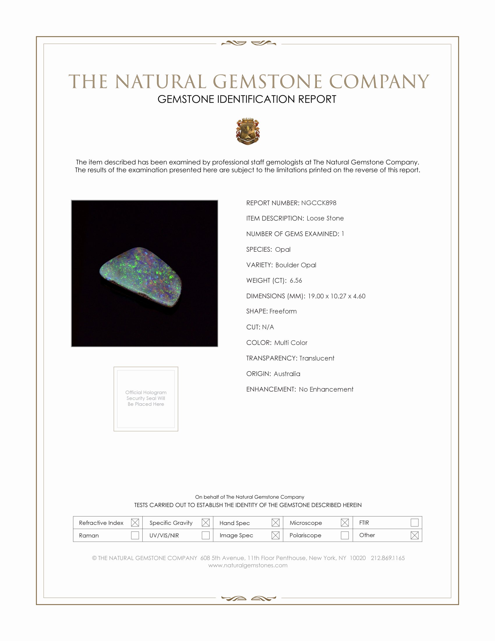 6.56 Ct. Boulder Opal from Australia