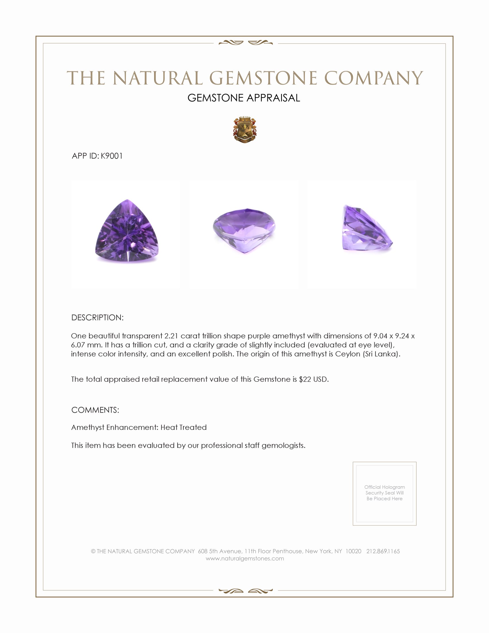2.21 Ct. Amethyst from Ceylon (Sri Lanka)