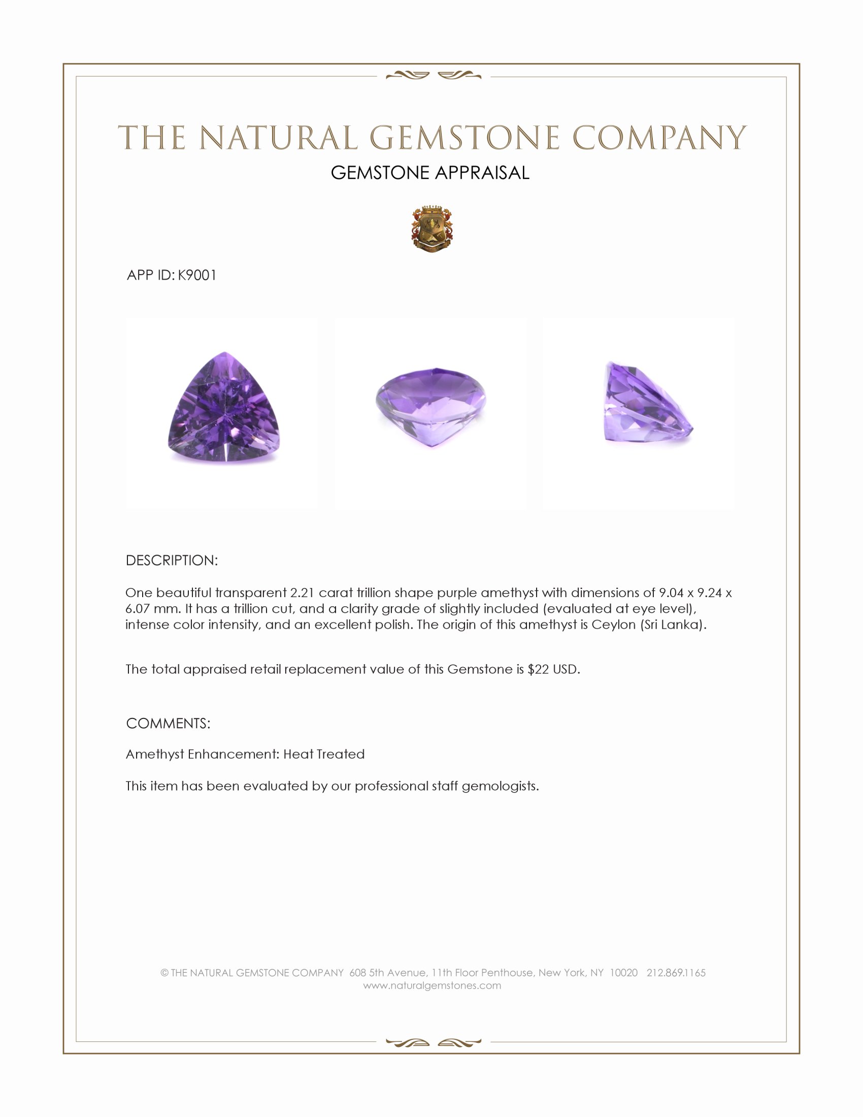 2.21 Ct. Amethyst from Ceylon (Sri Lanka)