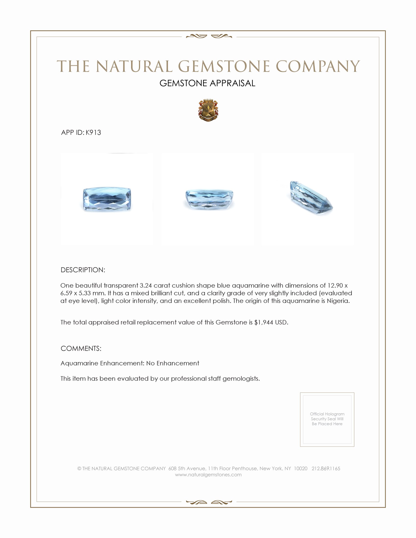 3.24 Ct. Aquamarine from Nigeria