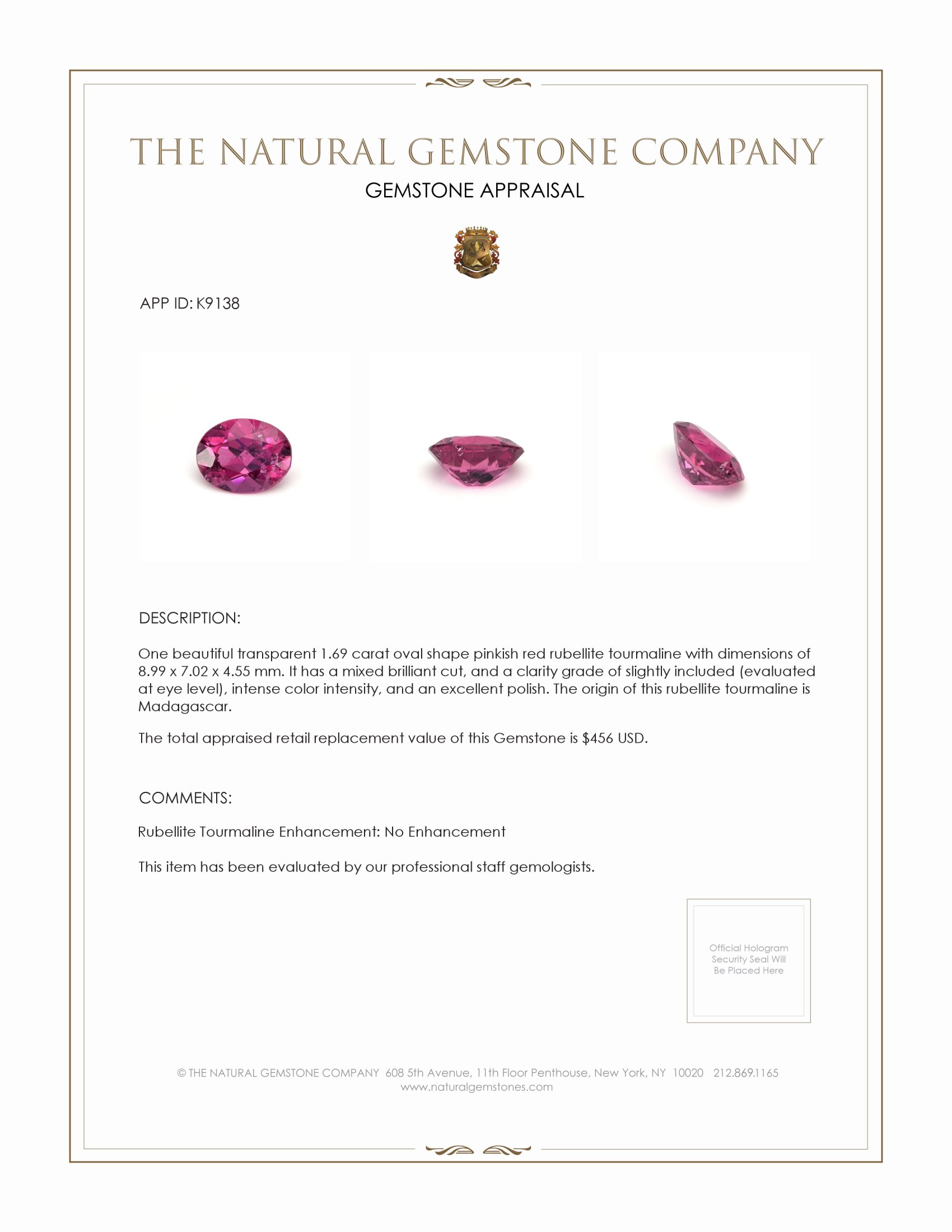 1.69 Ct. Rubellite Tourmaline from Madagascar