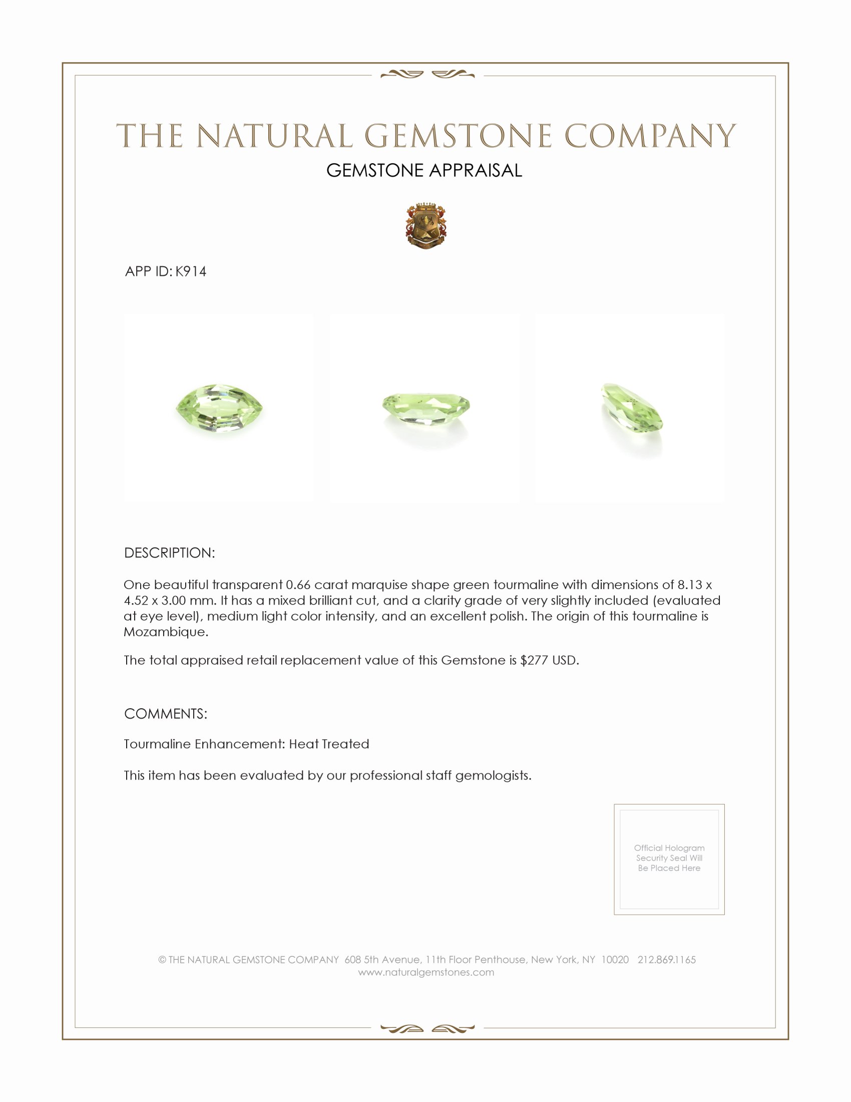 0.66 Ct. Green Tourmaline from Mozambique