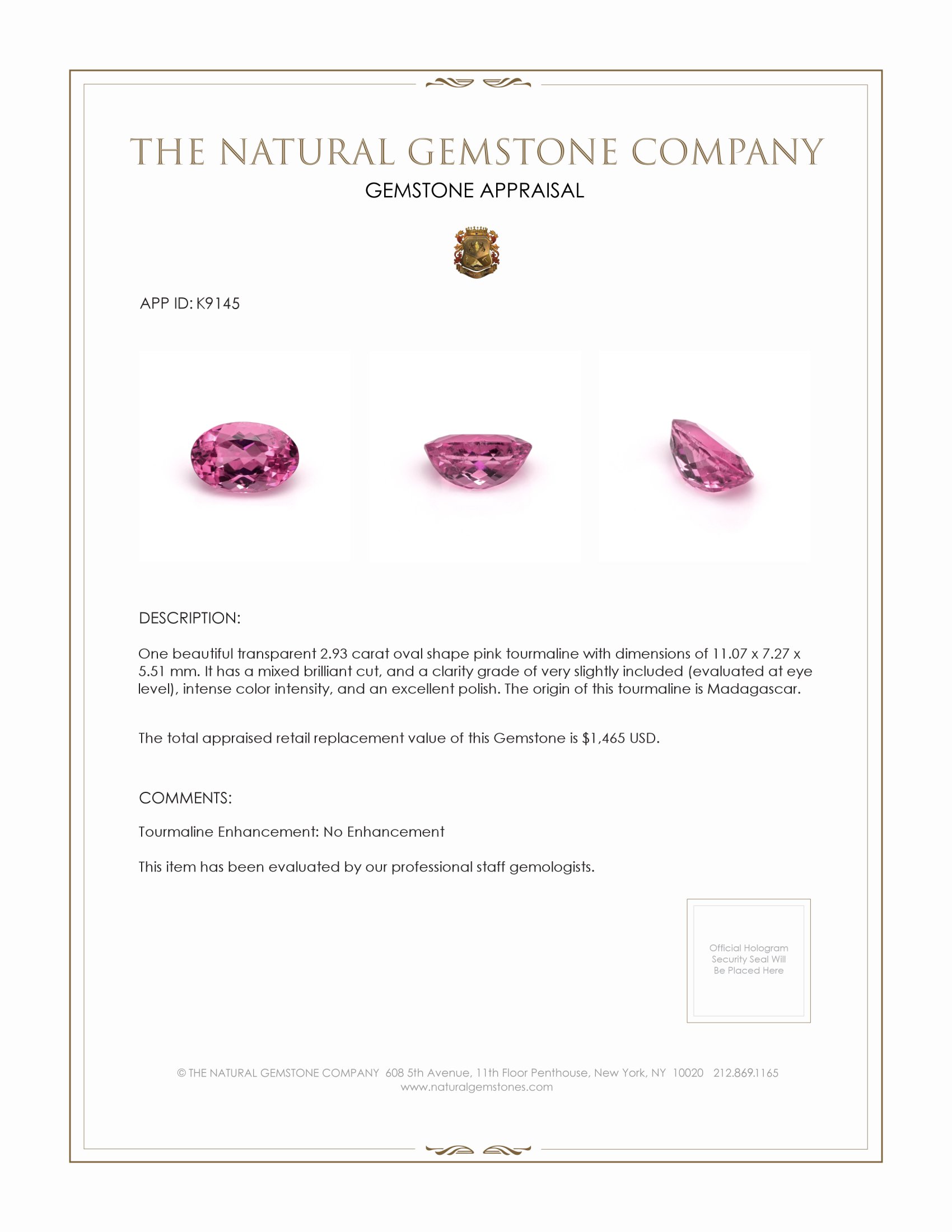 2.93 Ct. Tourmaline from Madagascar
