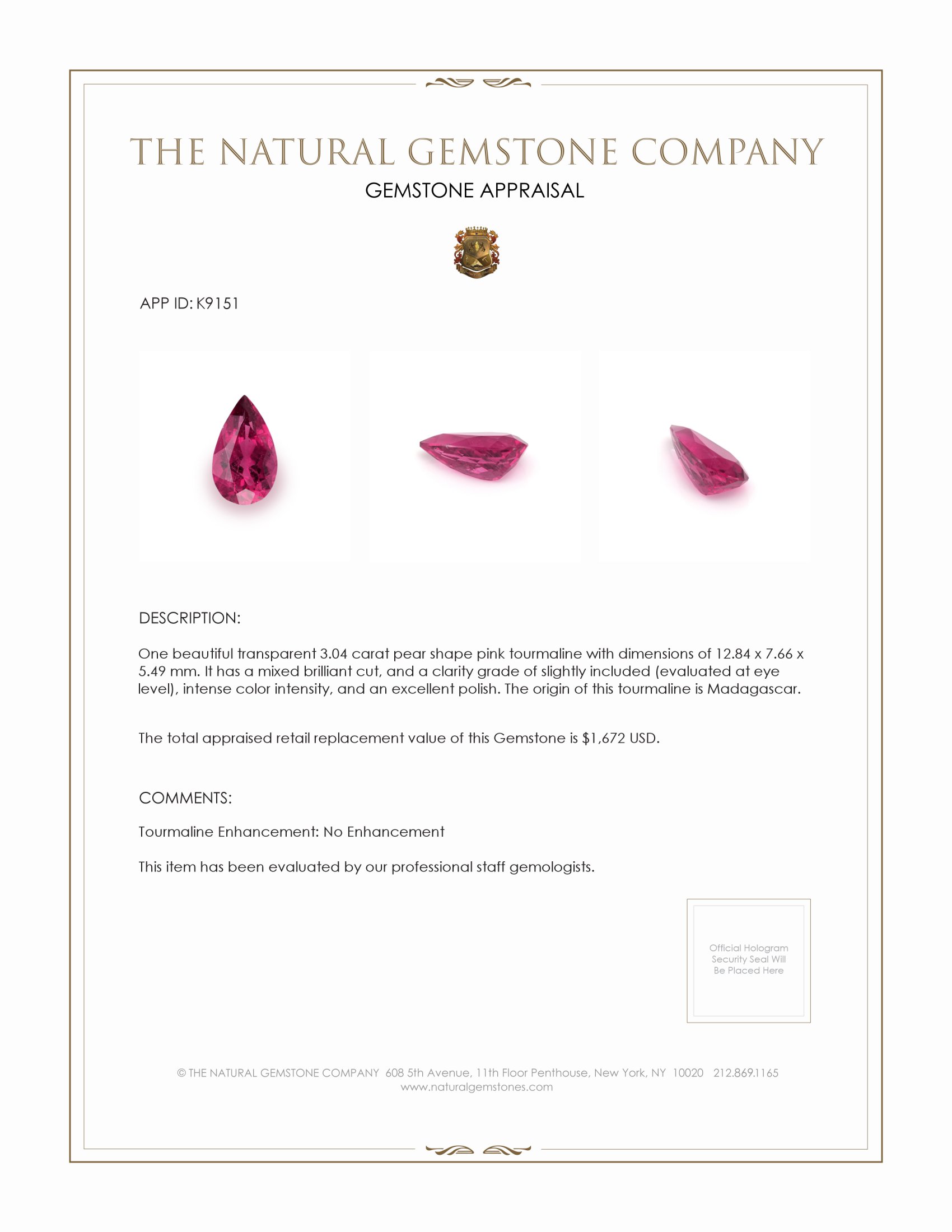 3.04 Ct. Tourmaline from Madagascar