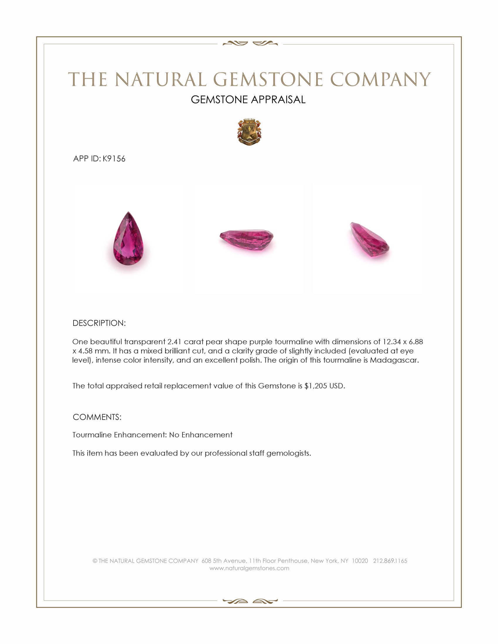 2.41 Ct. Purple Tourmaline from Madagascar