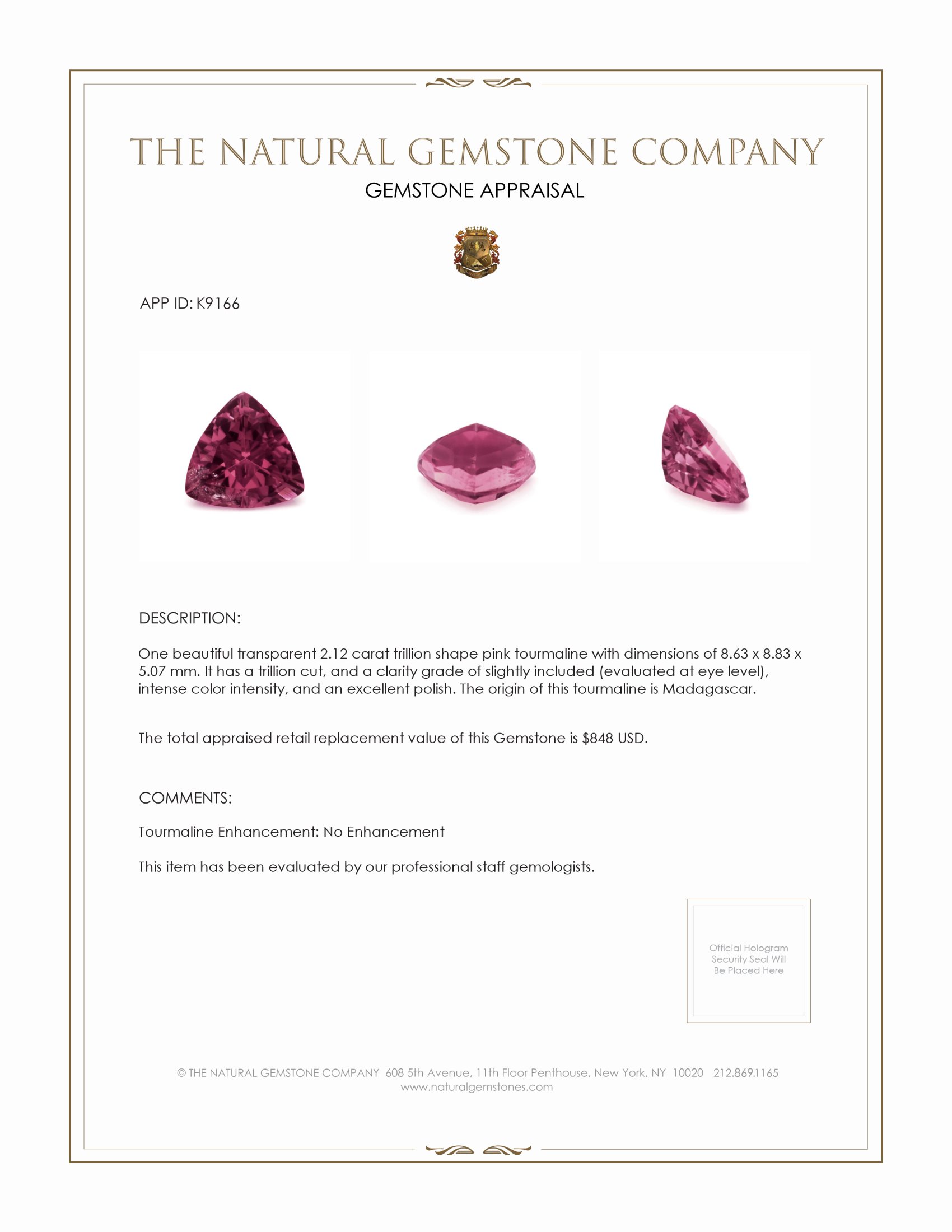 2.12 Ct. Tourmaline from Madagascar