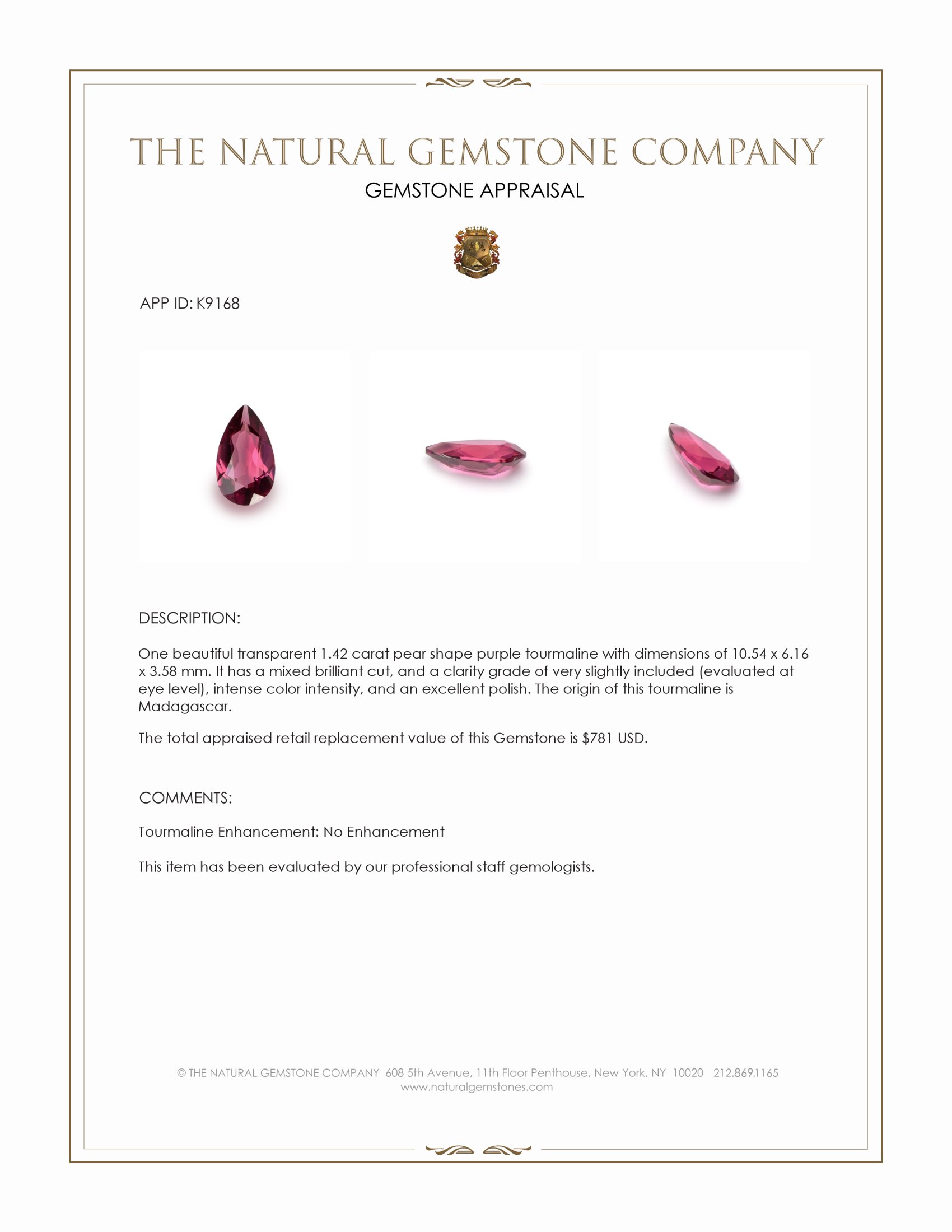 1.42 Ct. Purple Tourmaline from Madagascar