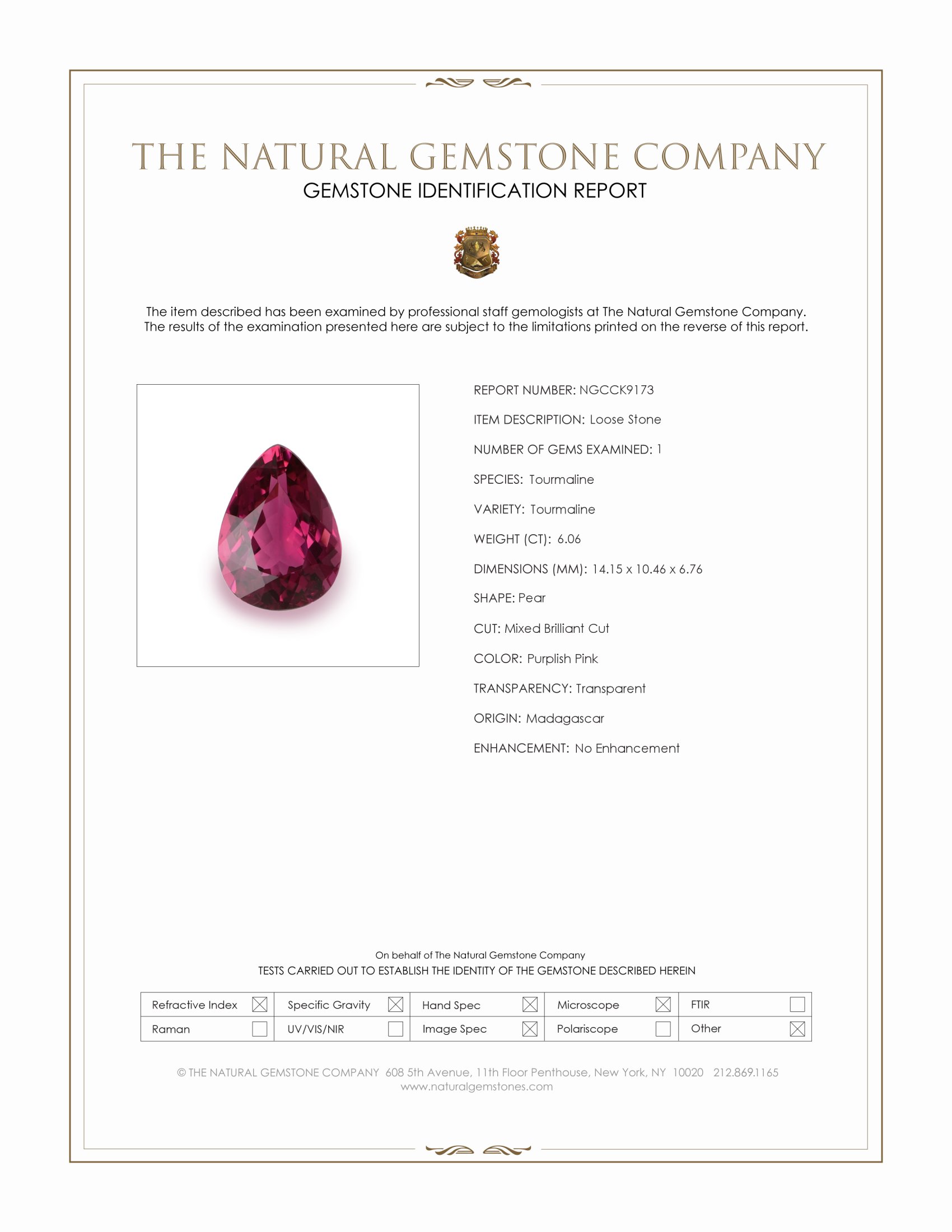 6.06 Ct. Purplish Pink Tourmaline from Madagascar
