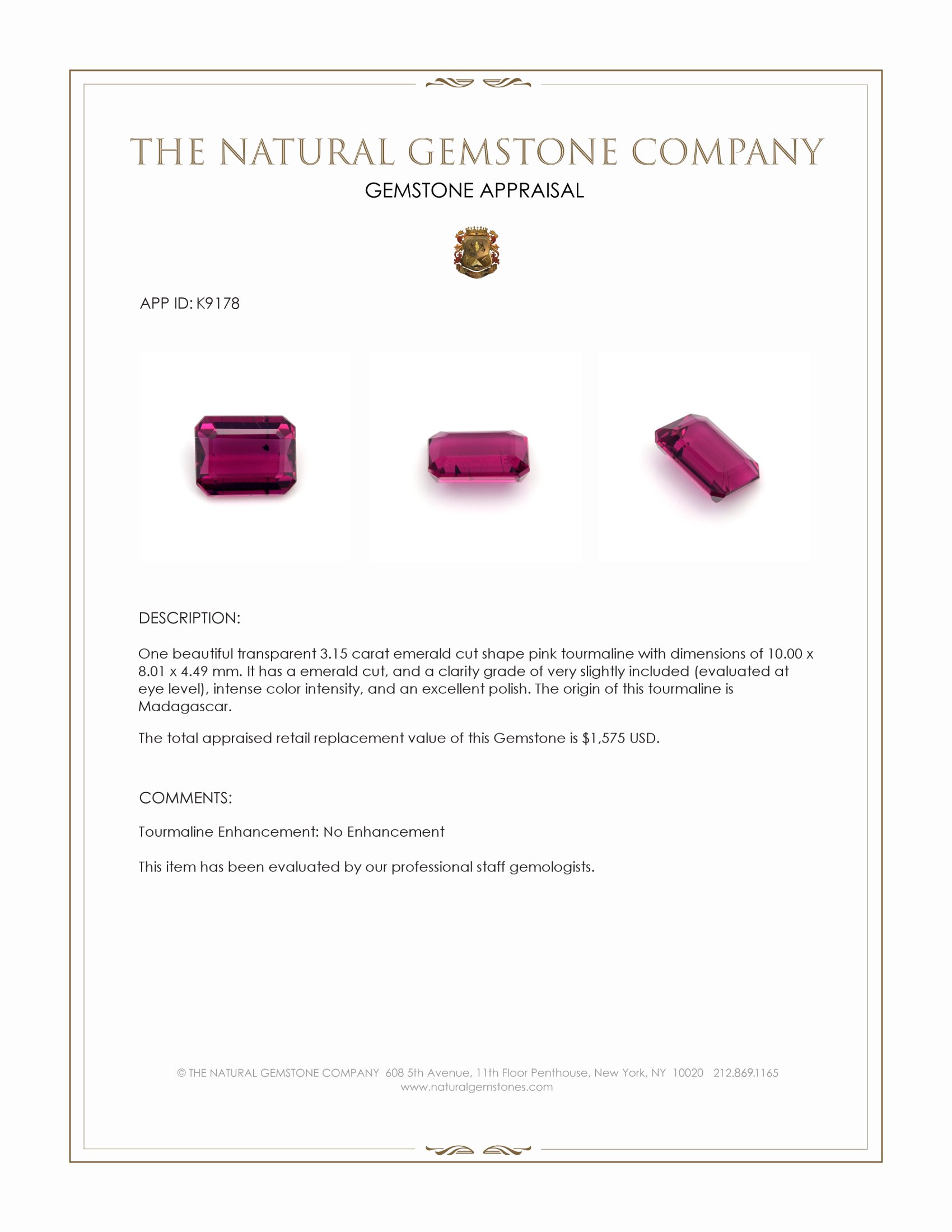 3.15 Ct. Pink Tourmaline from Madagascar