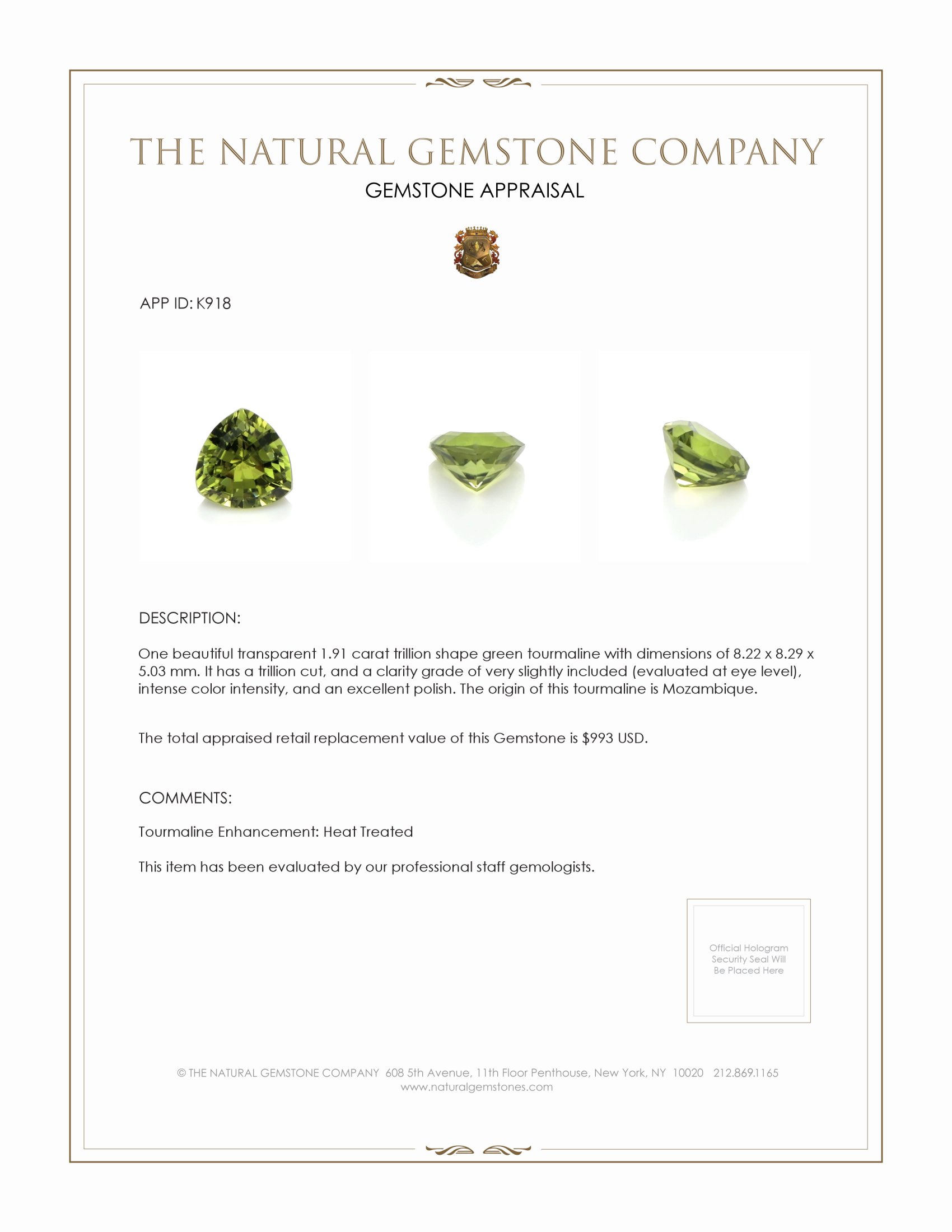1.91 Ct. Tourmaline from Mozambique