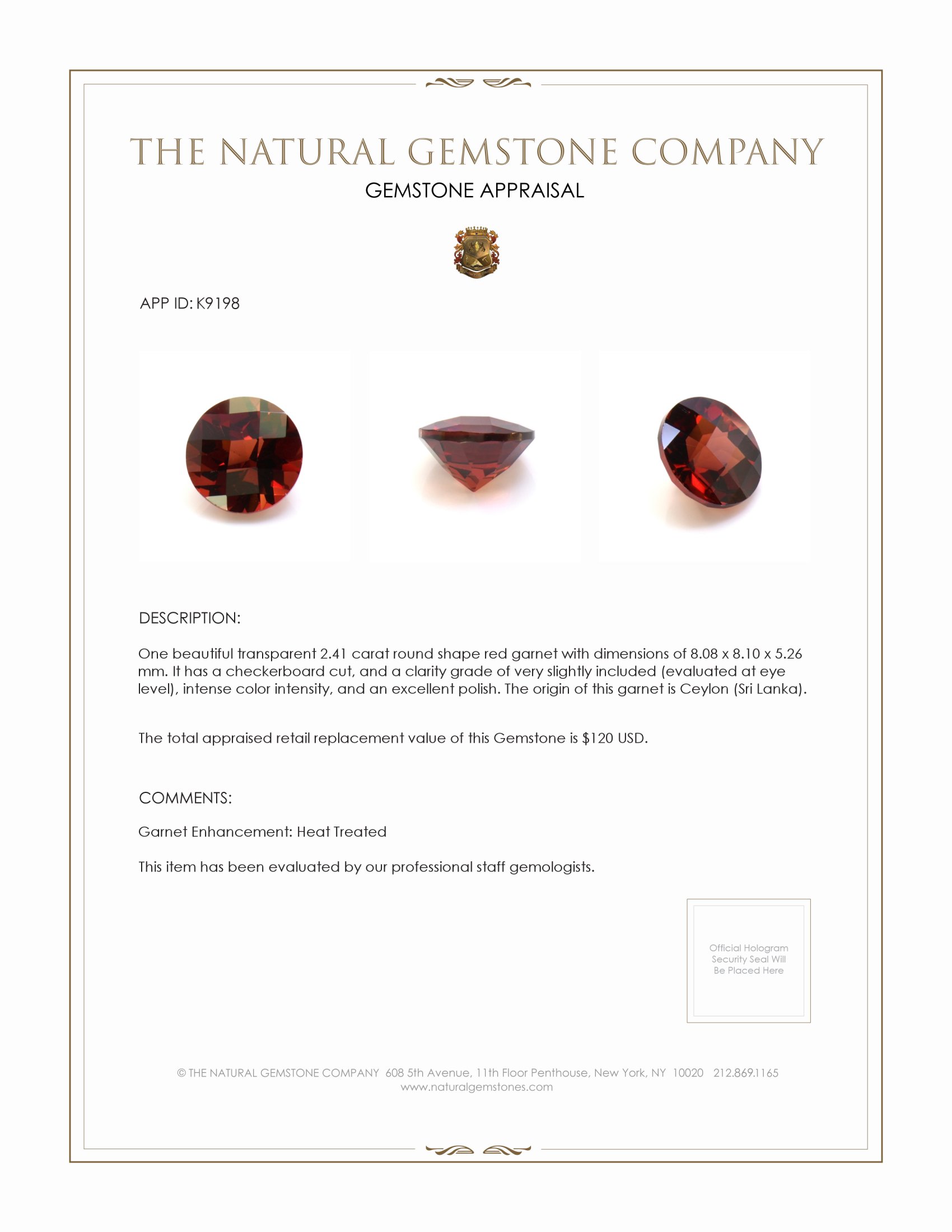 2.41 Ct. Garnet from Ceylon (Sri Lanka)
