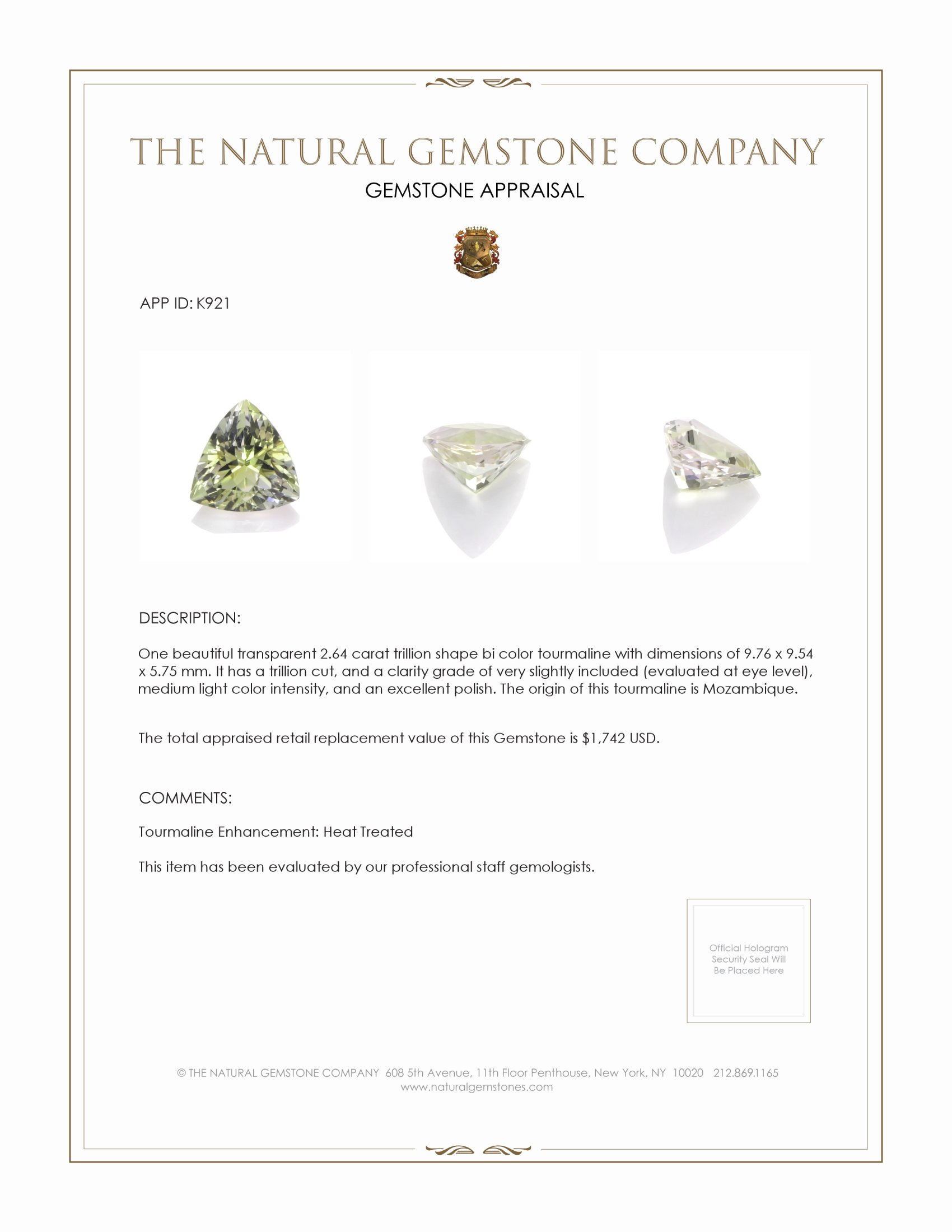 2.64 Ct. Tourmaline from Mozambique