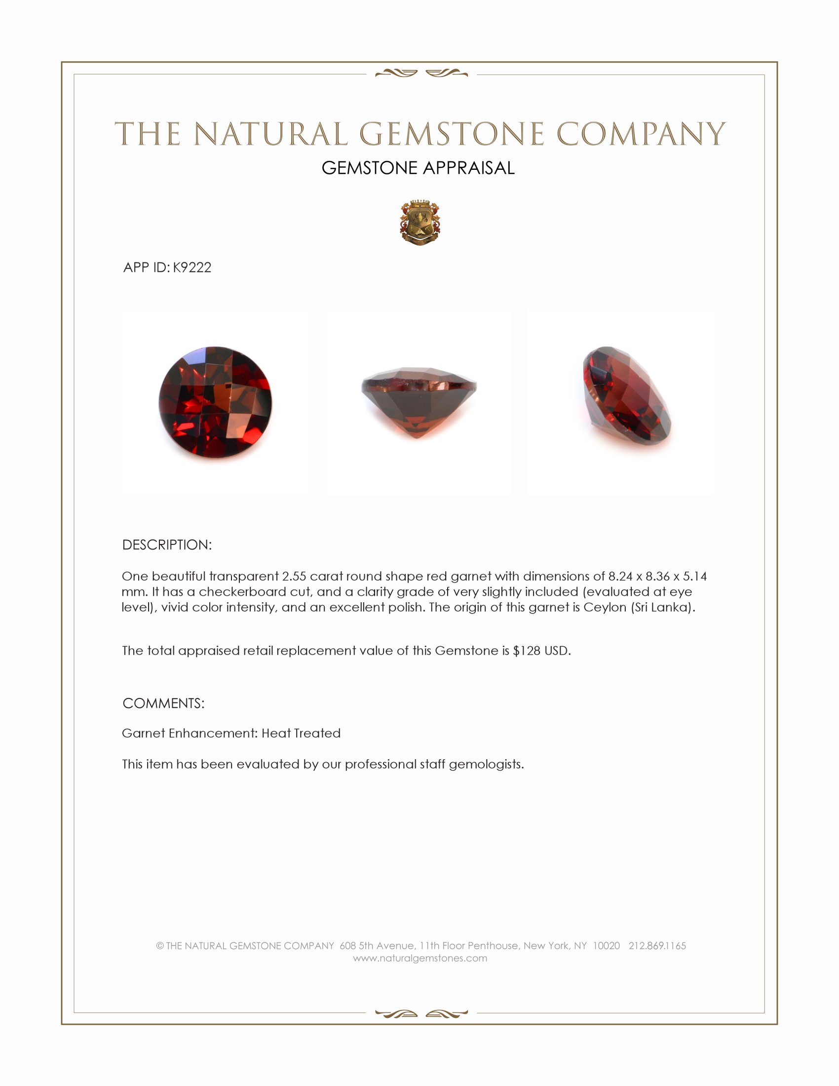 2.55 Ct. Garnet from Ceylon (Sri Lanka)