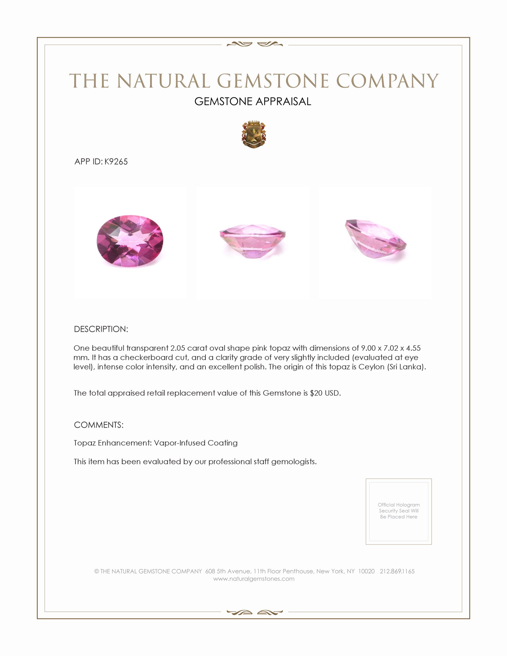 2.05 Ct. Topaz from Ceylon (Sri Lanka)