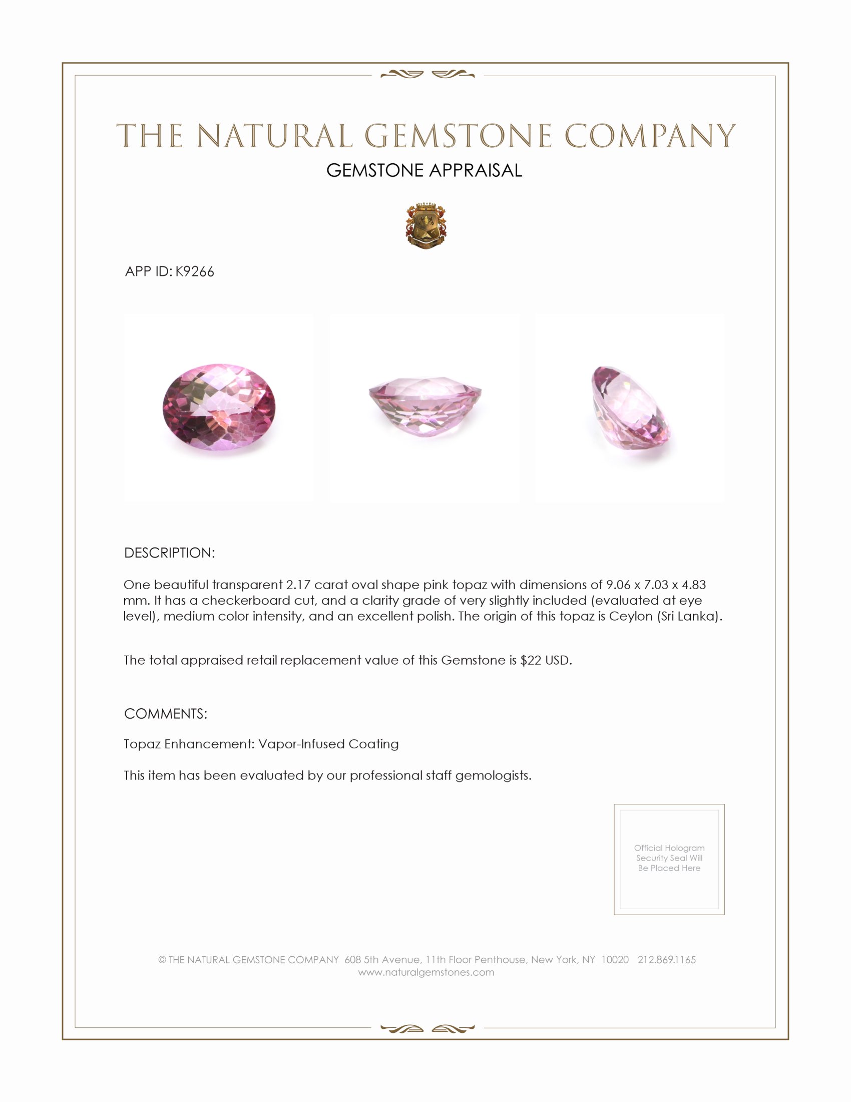 2.17 Ct. Topaz from Ceylon (Sri Lanka)