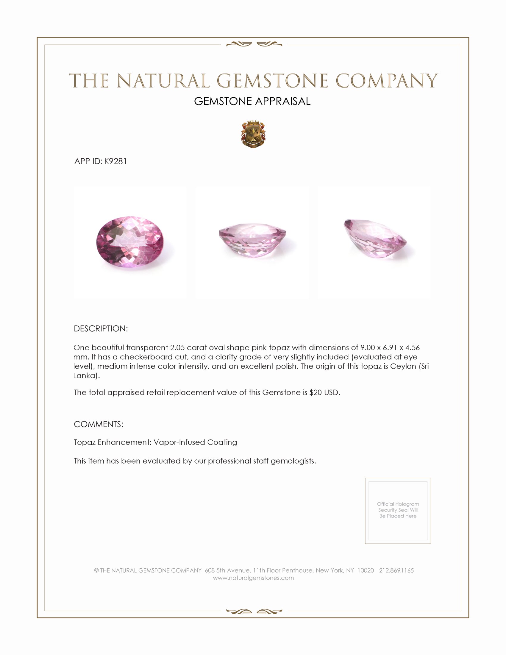 2.05 Ct. Topaz from Ceylon (Sri Lanka)