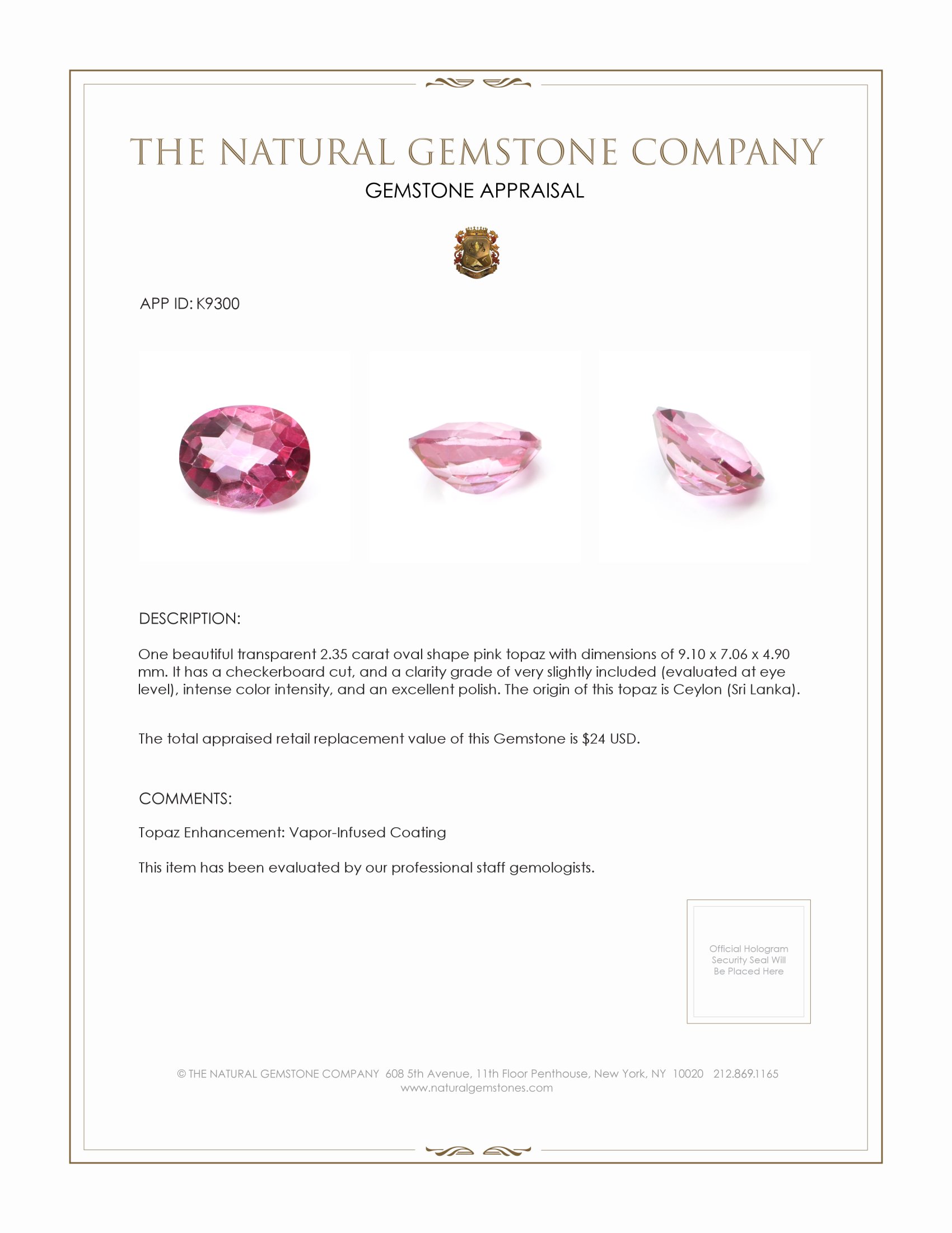 2.35 Ct. Topaz from Ceylon (Sri Lanka)