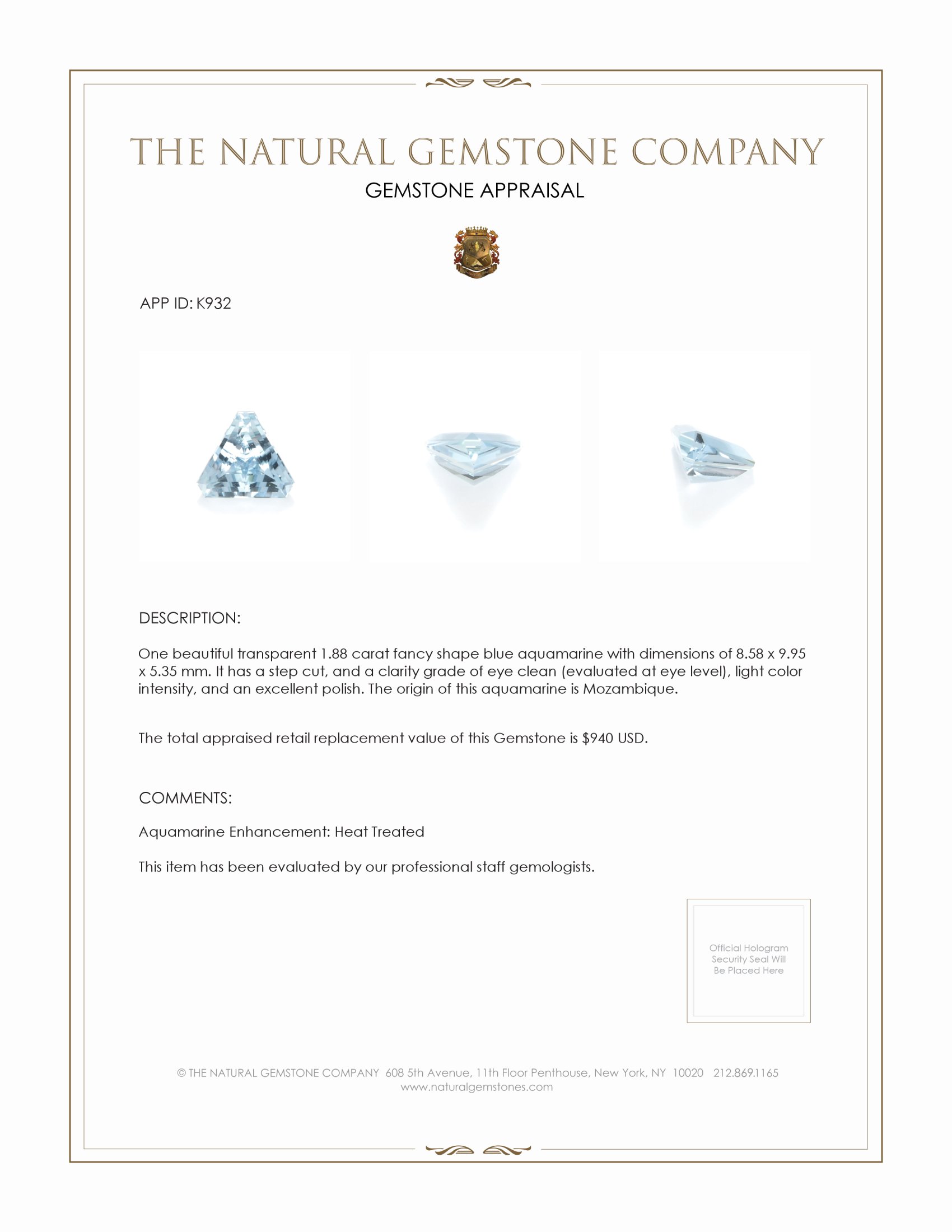 1.88 Ct. Aquamarine from Mozambique