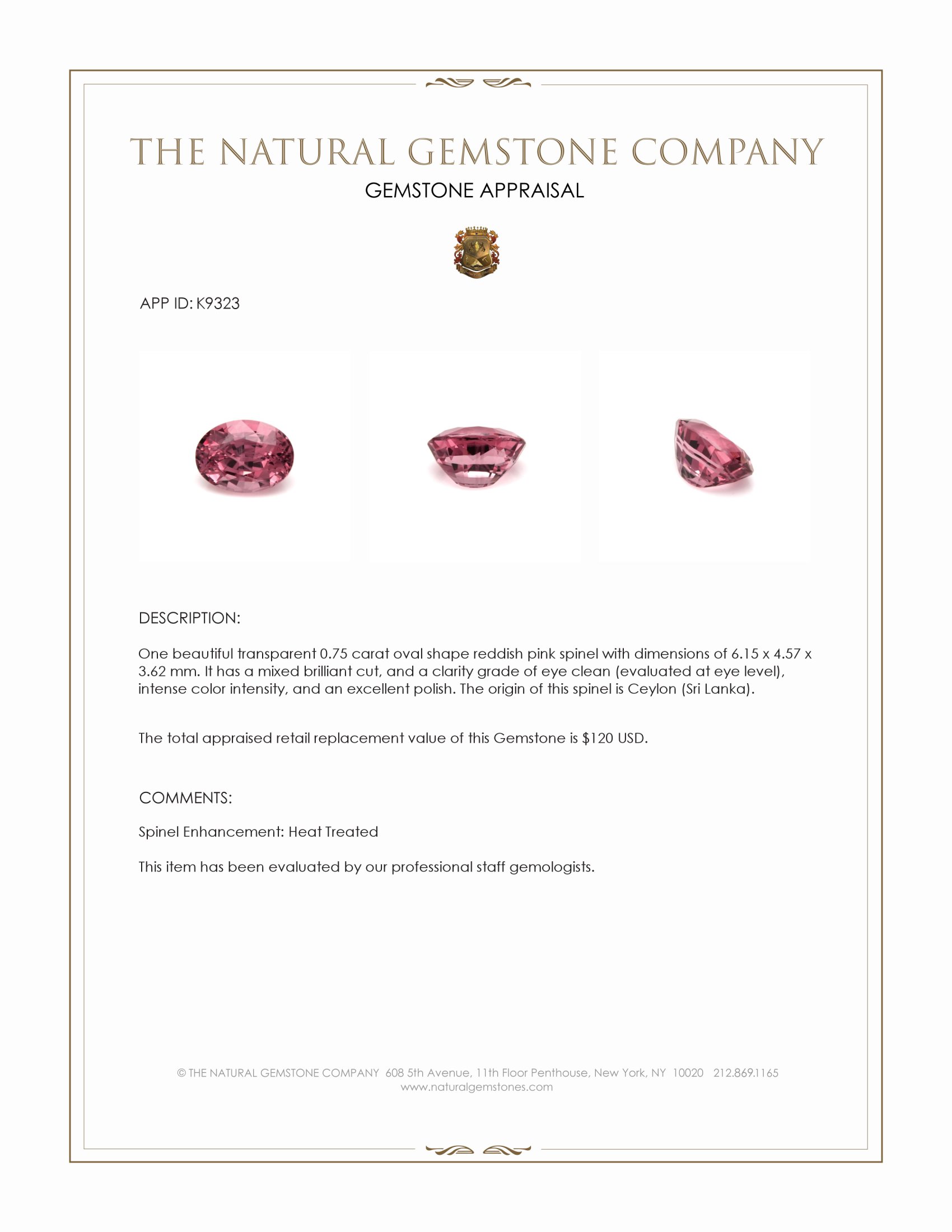 0.75 Ct. Spinel from Ceylon (Sri Lanka)