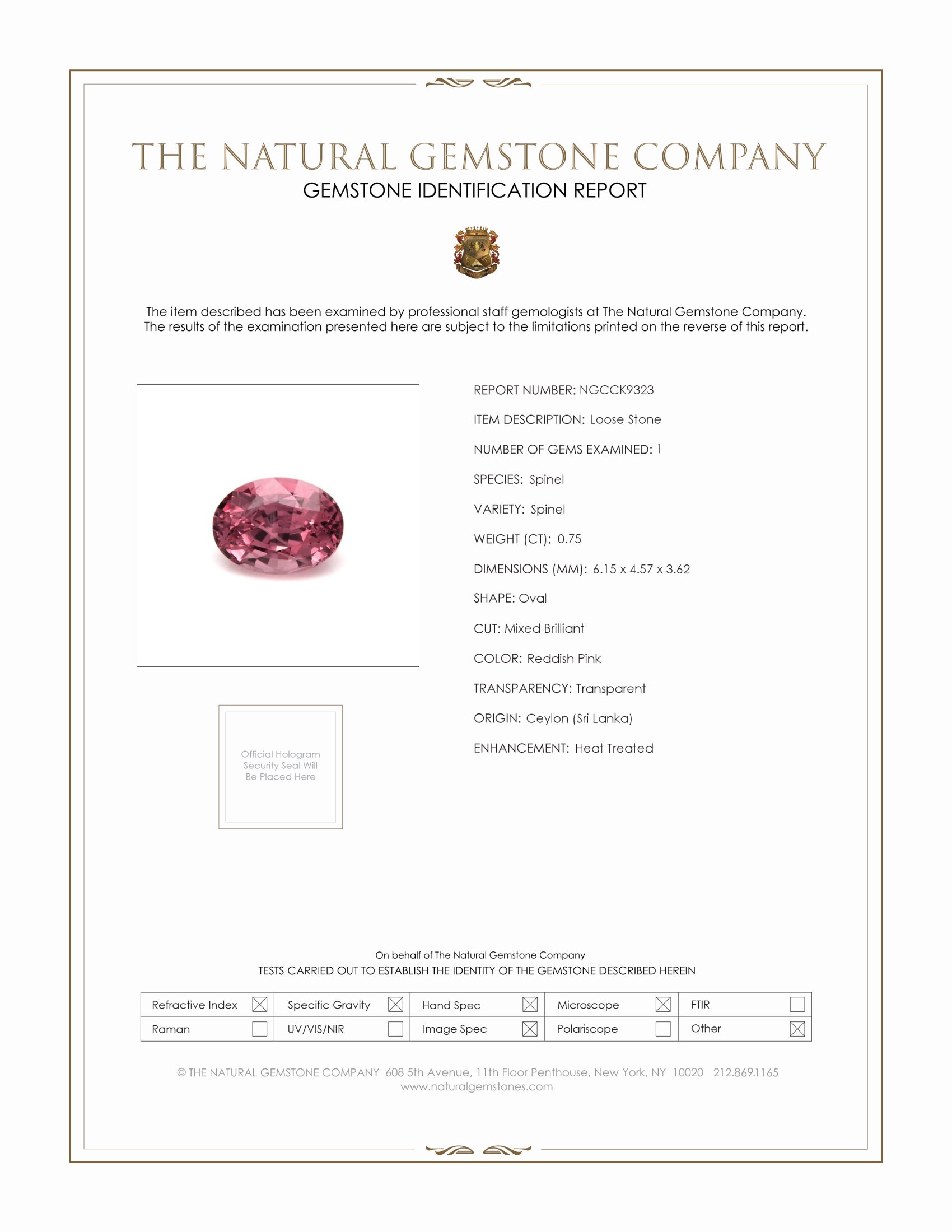 0.75 Ct. Spinel from Ceylon (Sri Lanka)