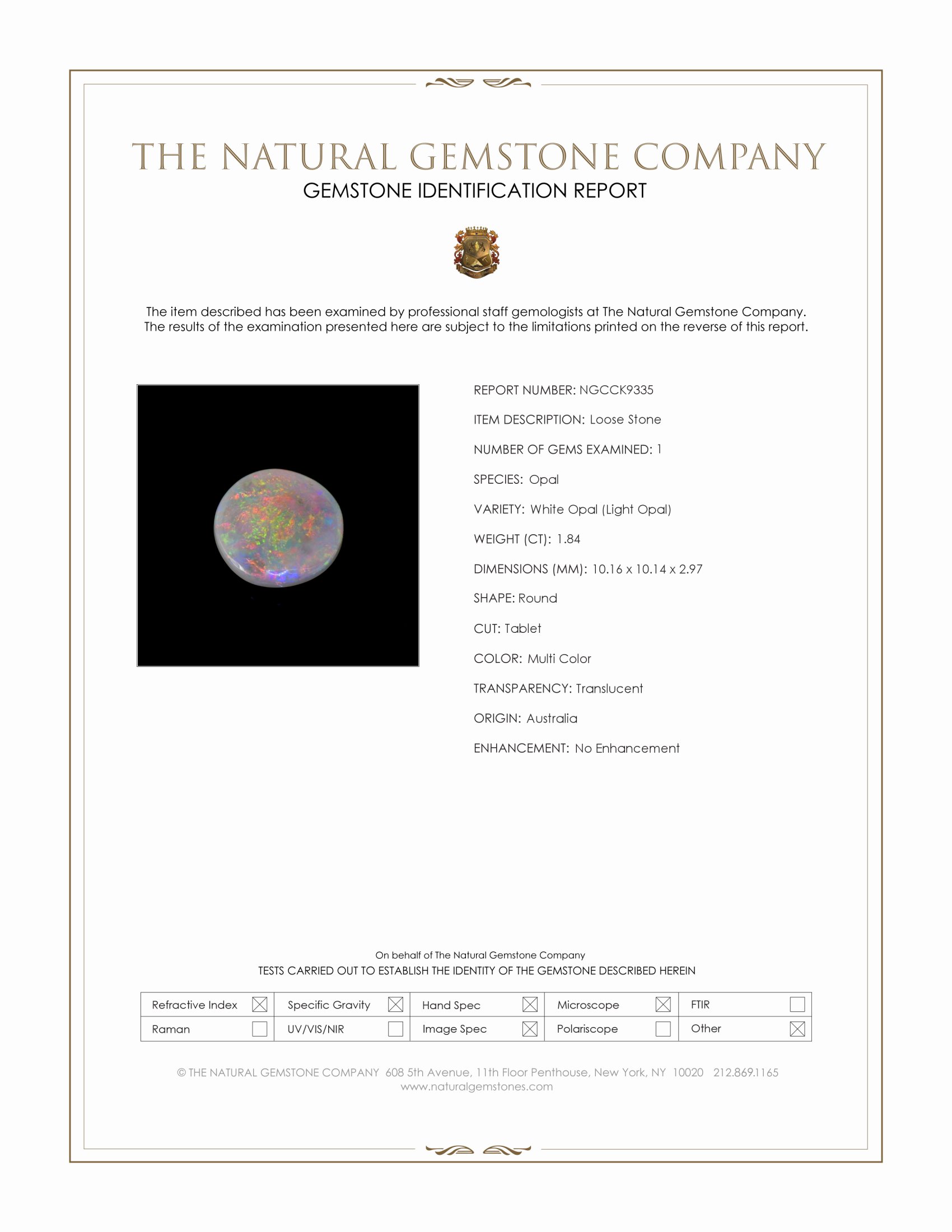 1.84 Ct. Multi Color White Opal (Light Opal) from Australia