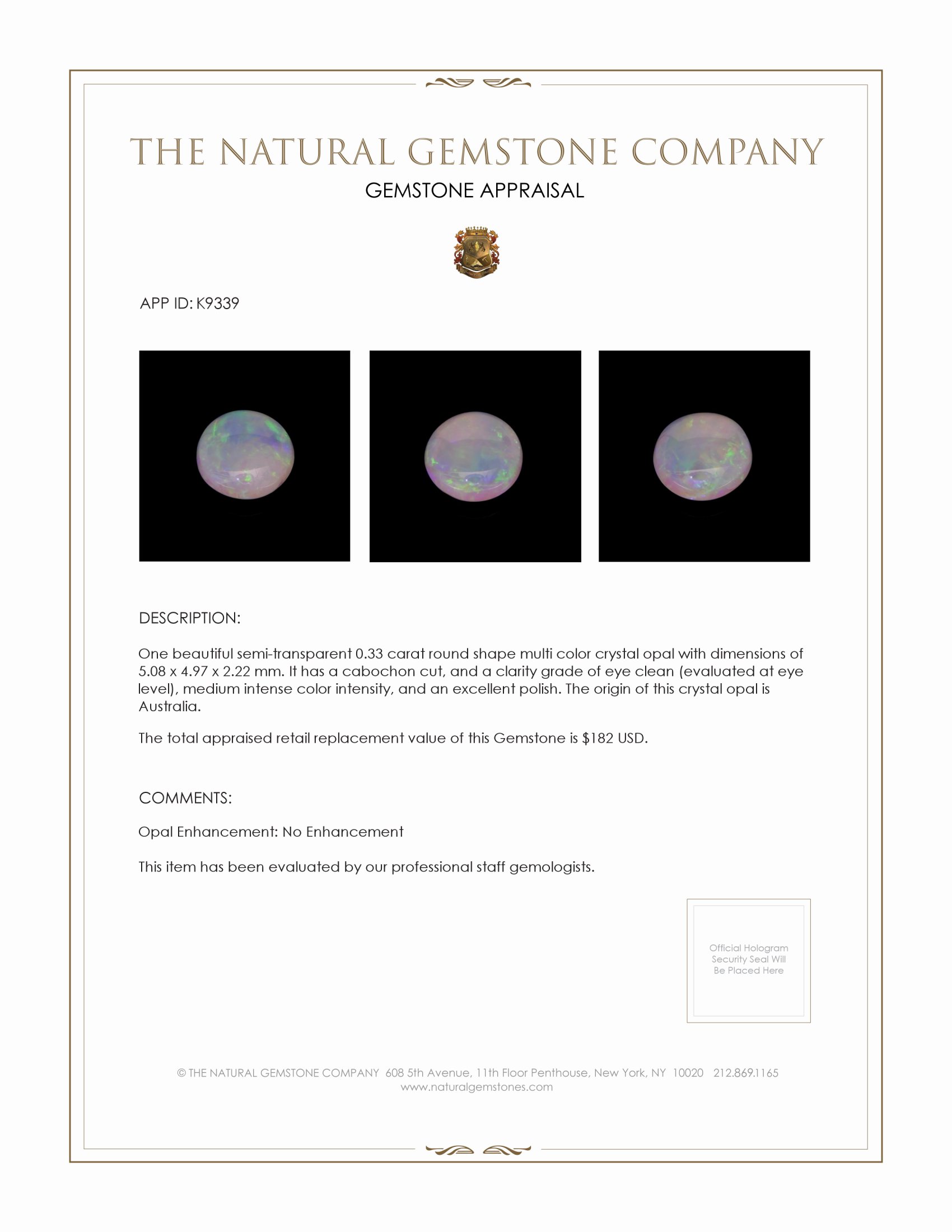 0.33 Ct. Cabochon Crystal/Jelly Opal from Australia