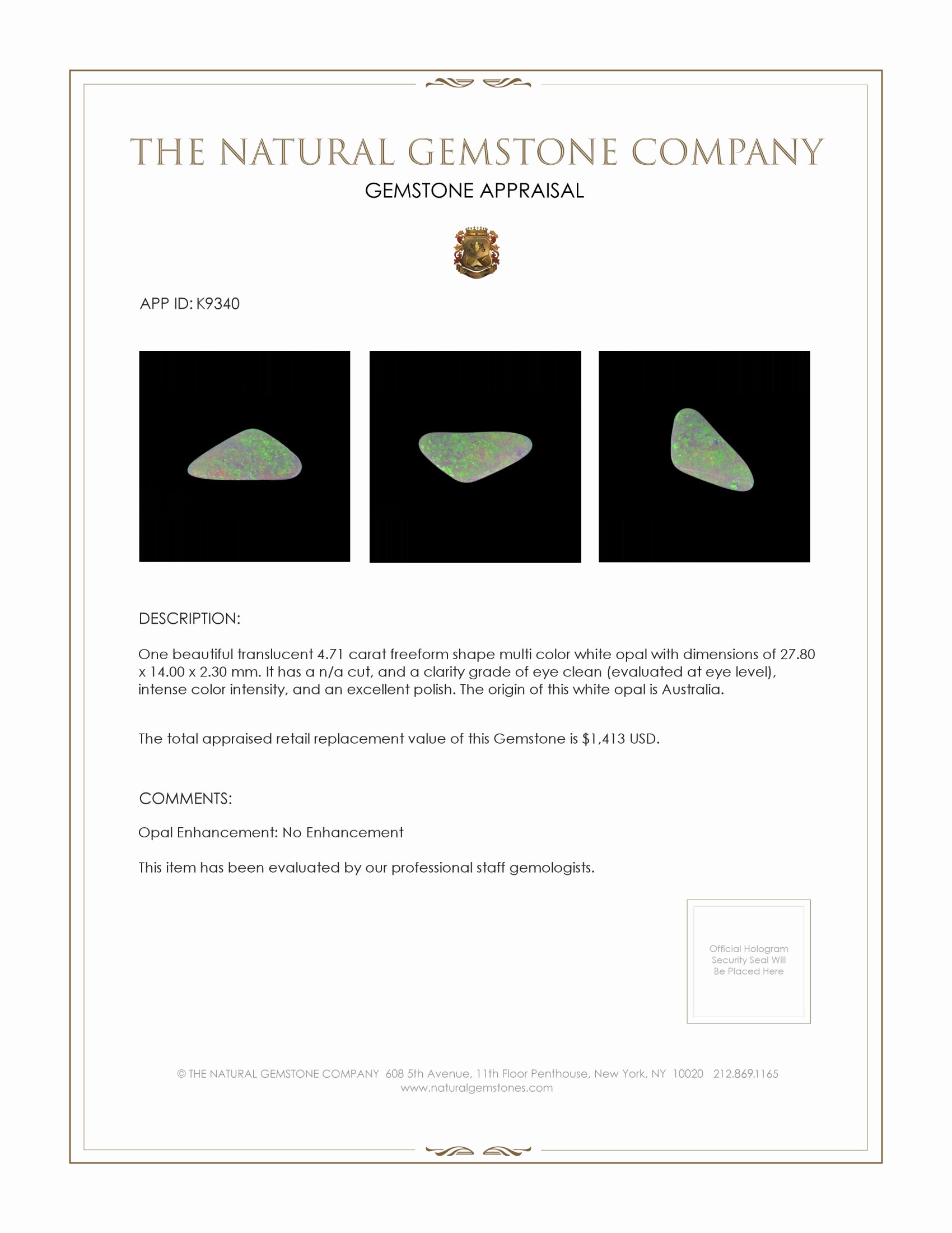 4.71 Ct. White Opal from Australia