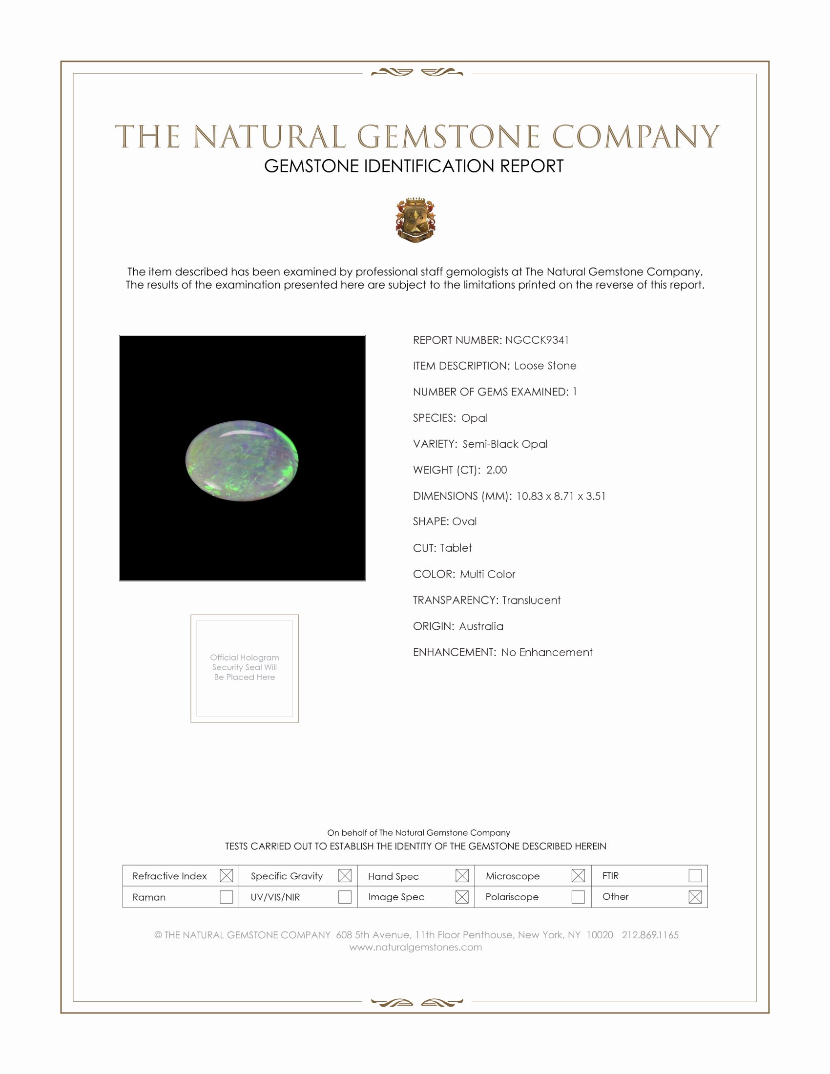 2.00 Ct. Semi-Black Opal from Australia