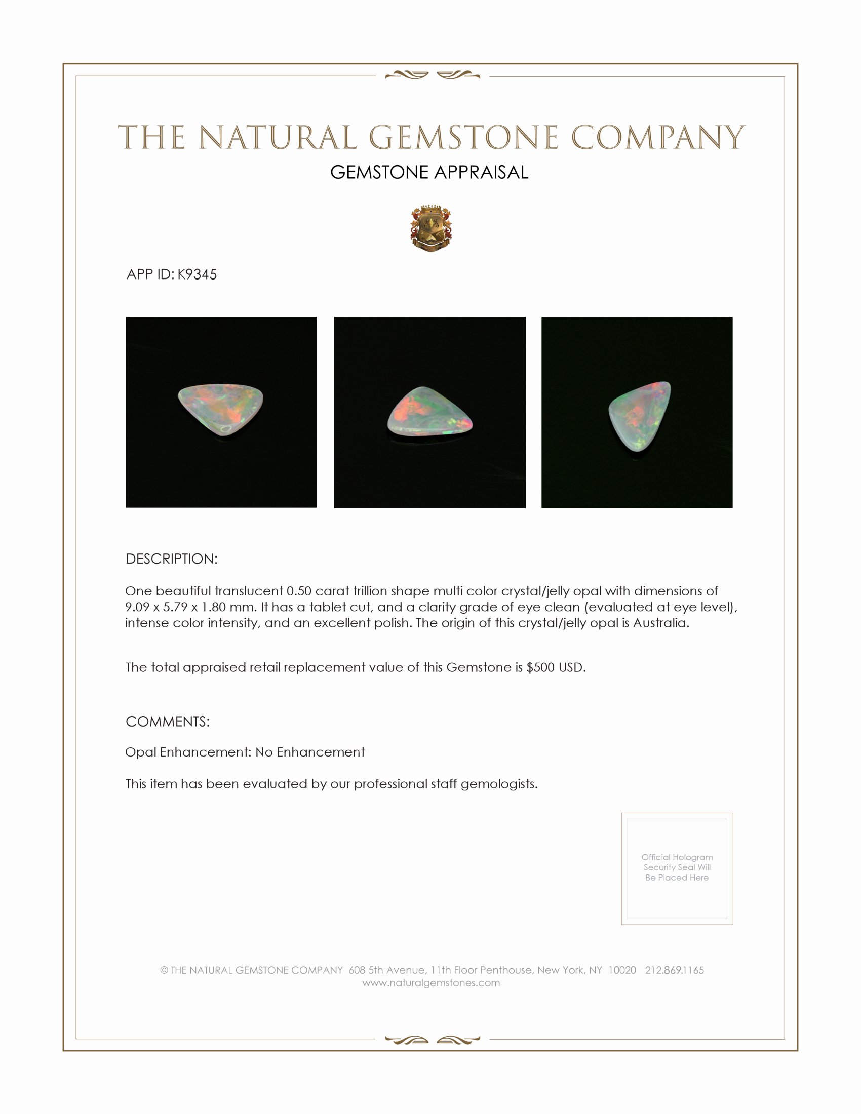 0.50 Ct. Crystal/Jelly Opal from Australia