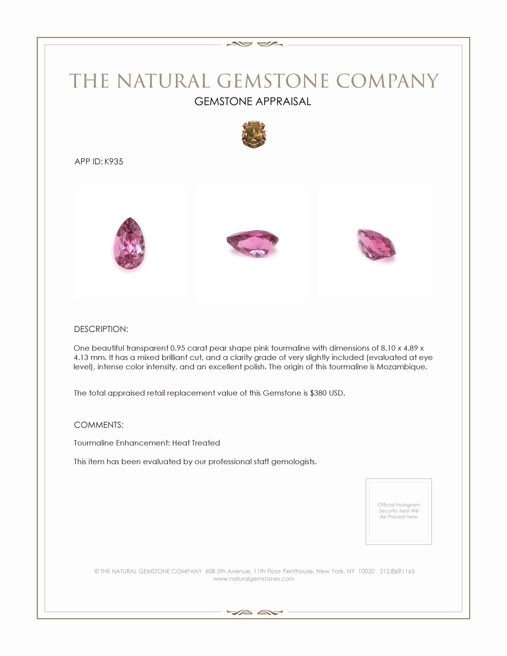 0.95 Ct. Tourmaline from Mozambique