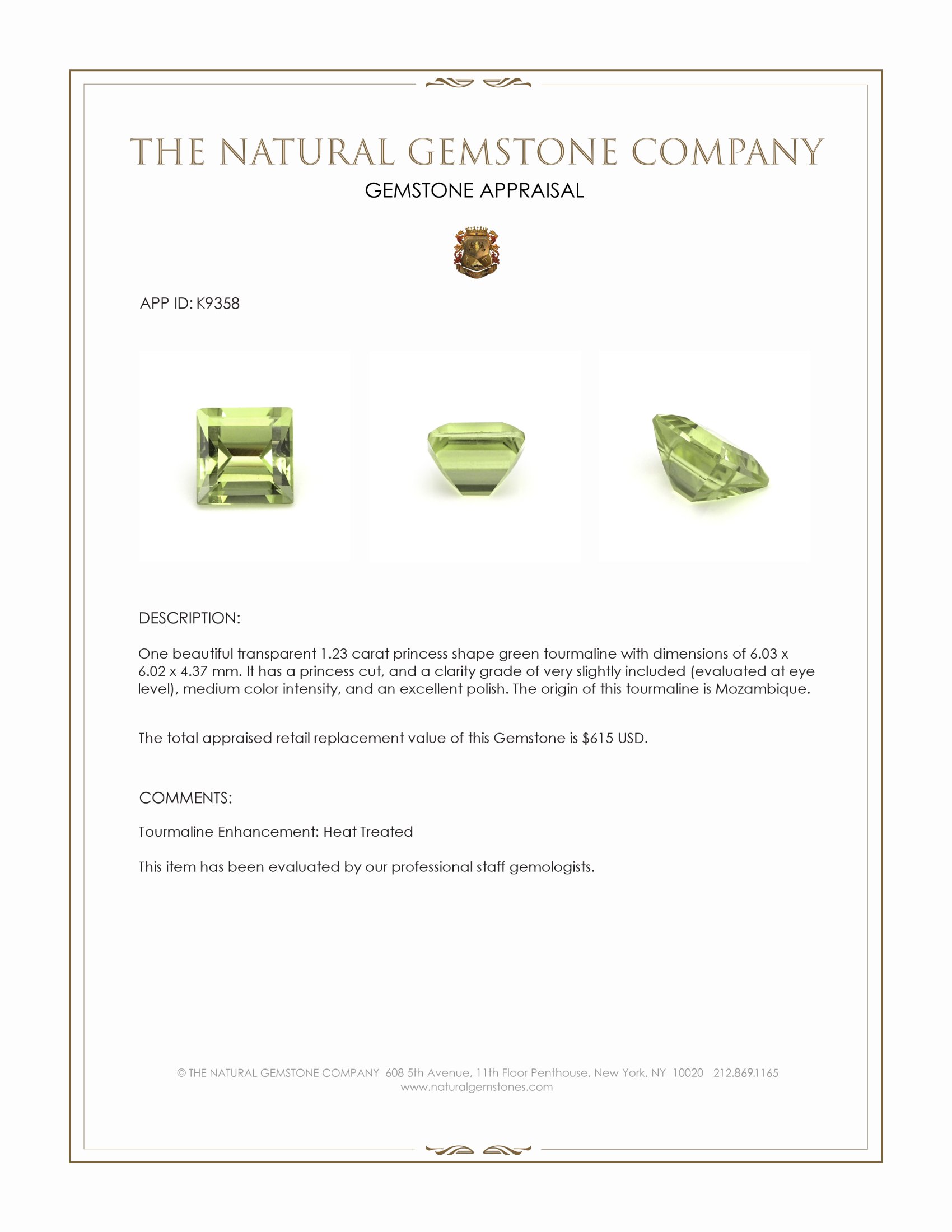 1.23 Ct. Green Tourmaline from Mozambique