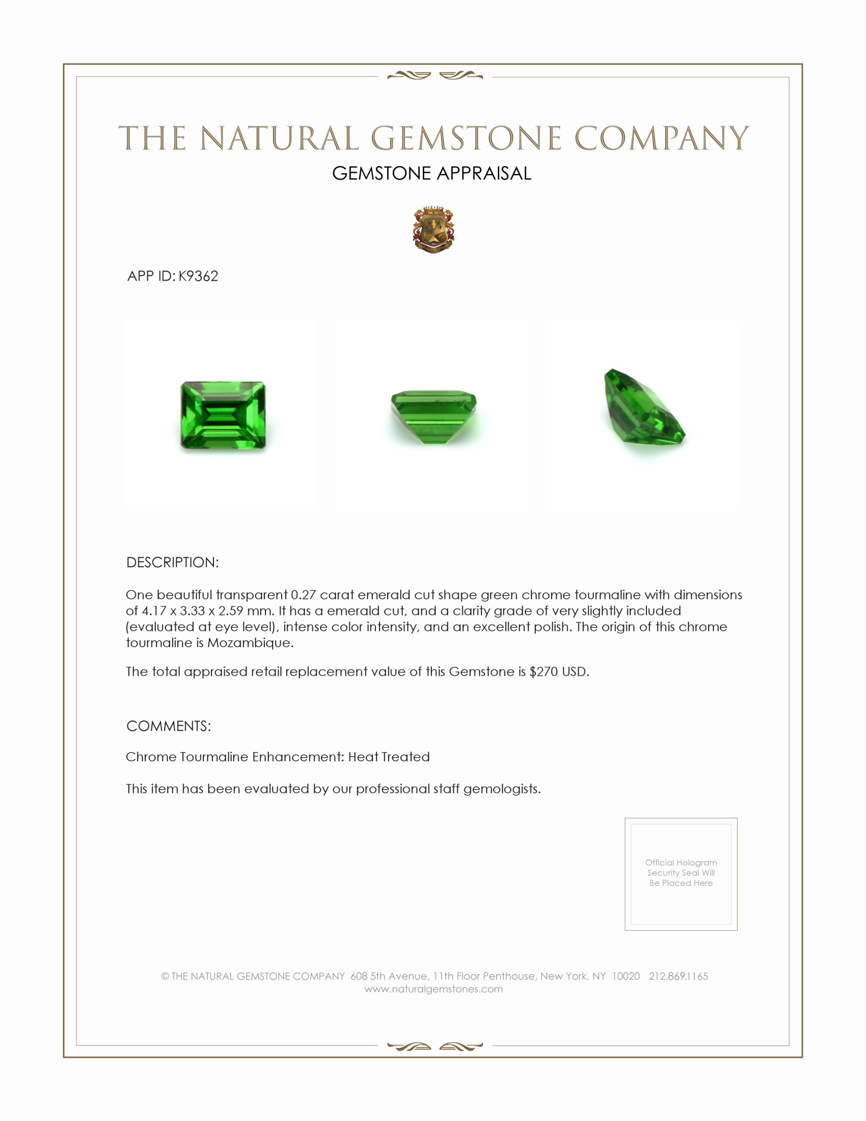 0.27 Ct. Chrome Tourmaline from Mozambique