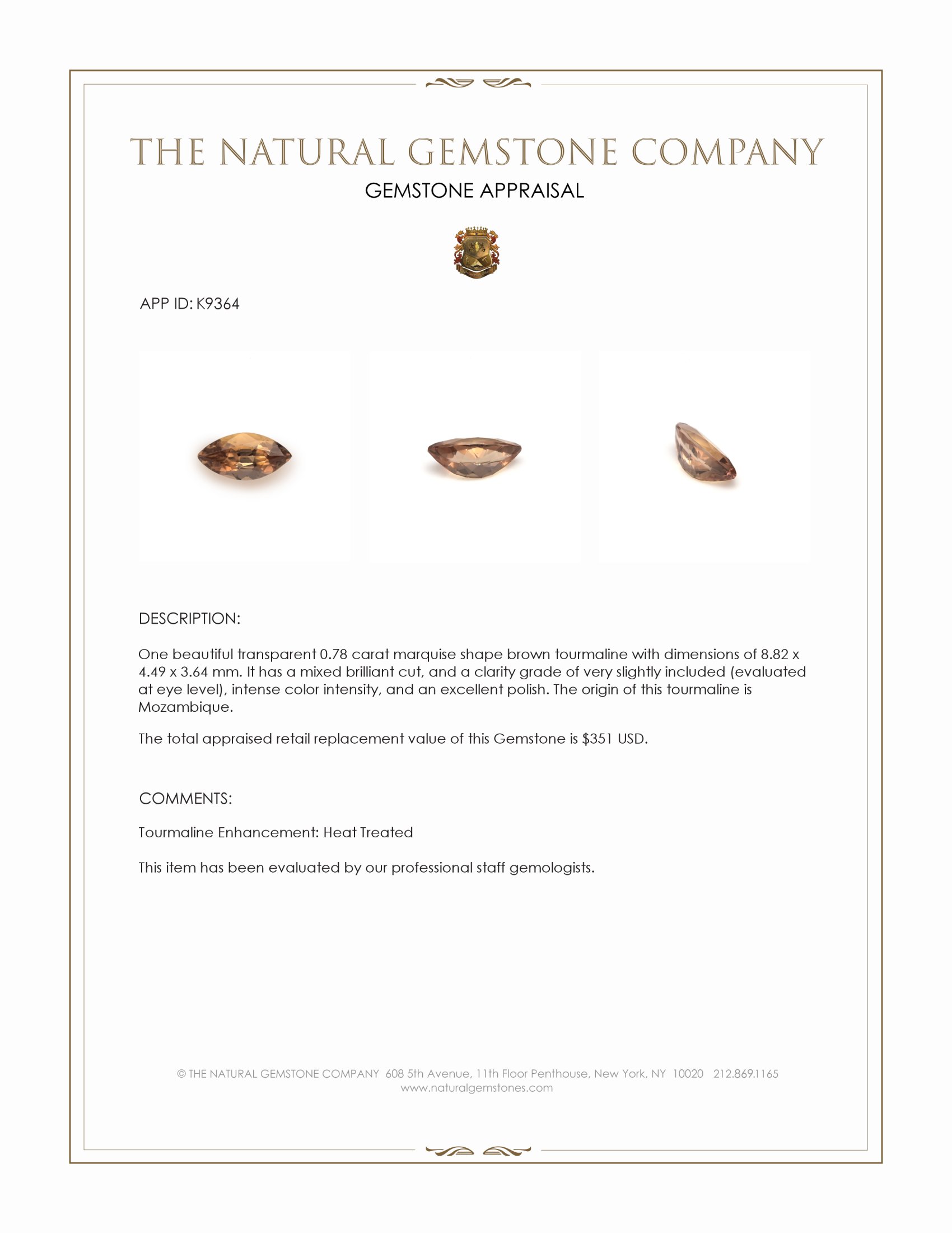 0.78 Ct. Brown Tourmaline from Mozambique