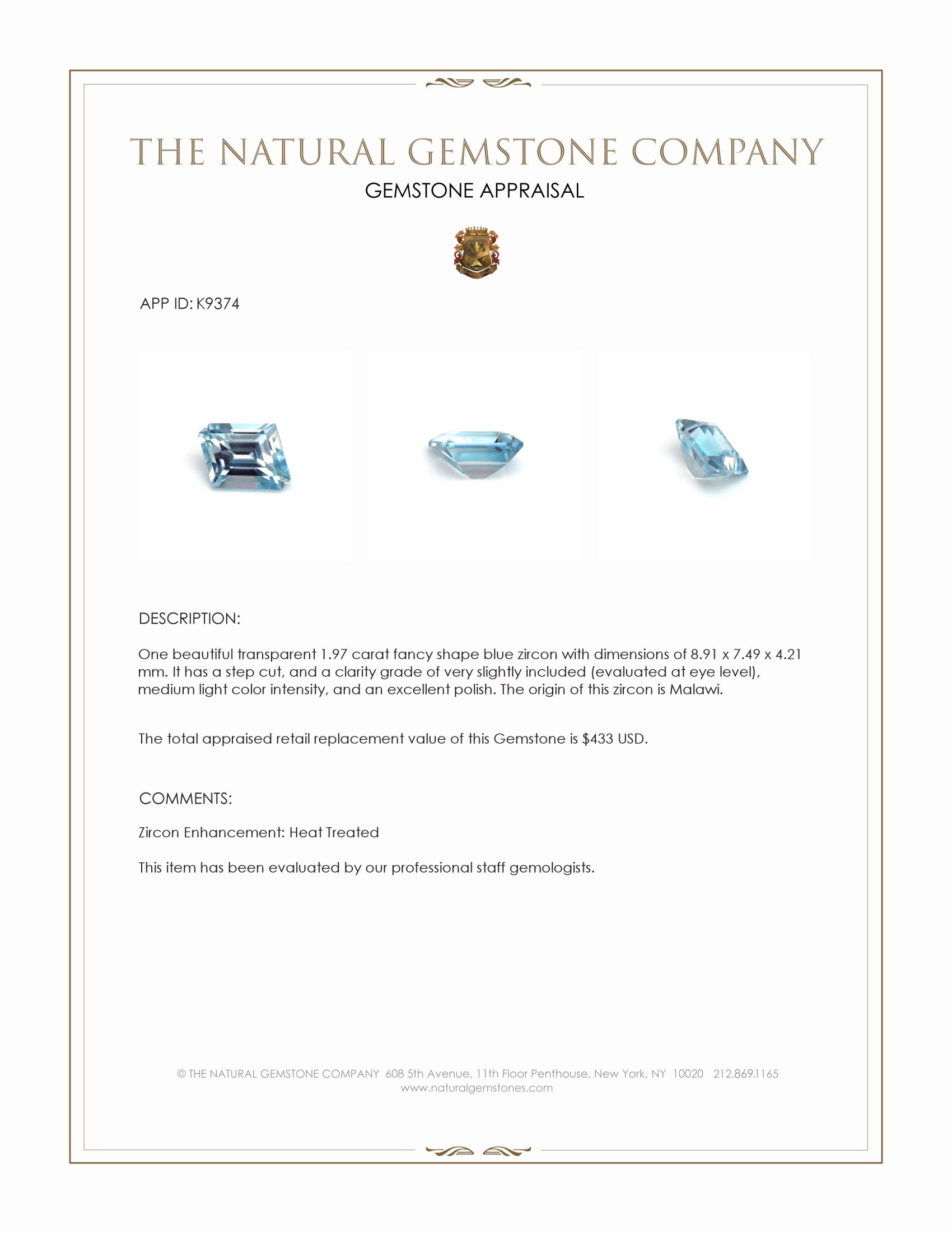 1.97 Ct. Zircon from Malawi