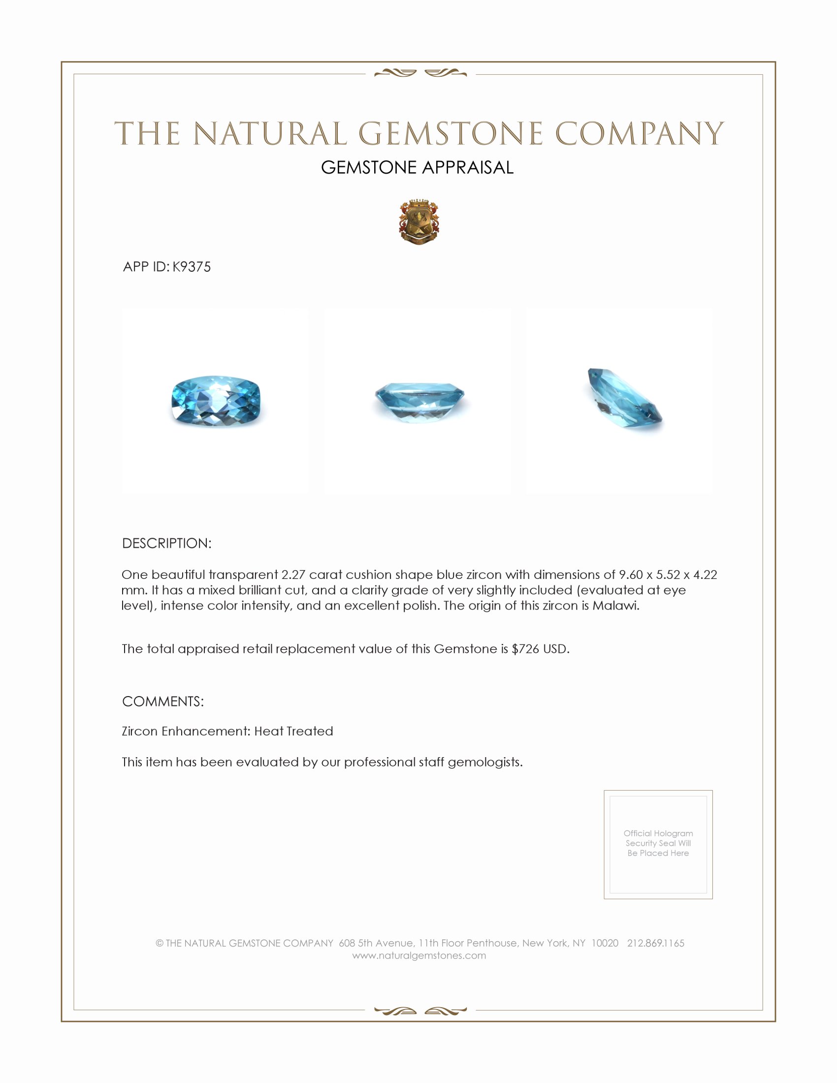 2.27 Ct. Zircon from Malawi