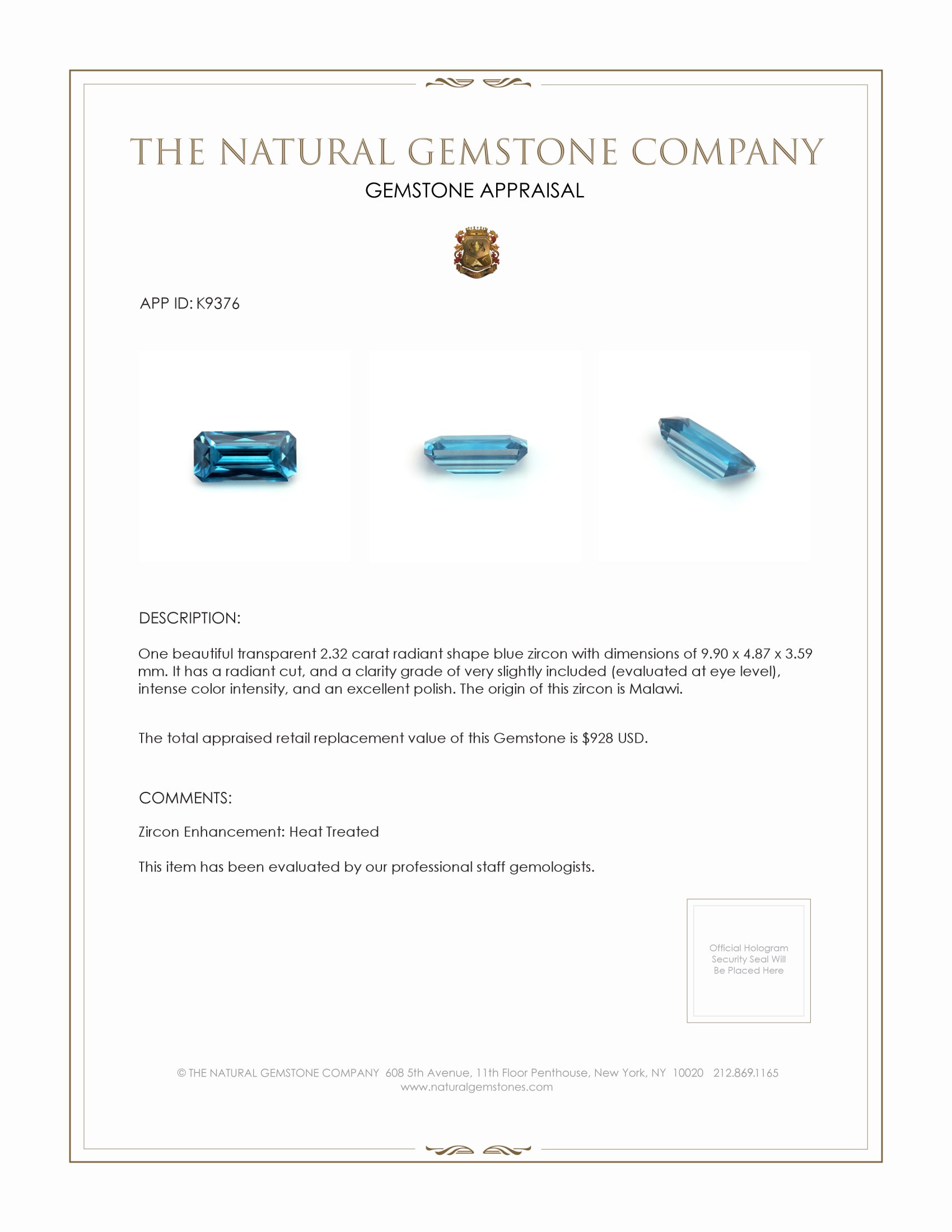 2.32 Ct. Zircon from Malawi