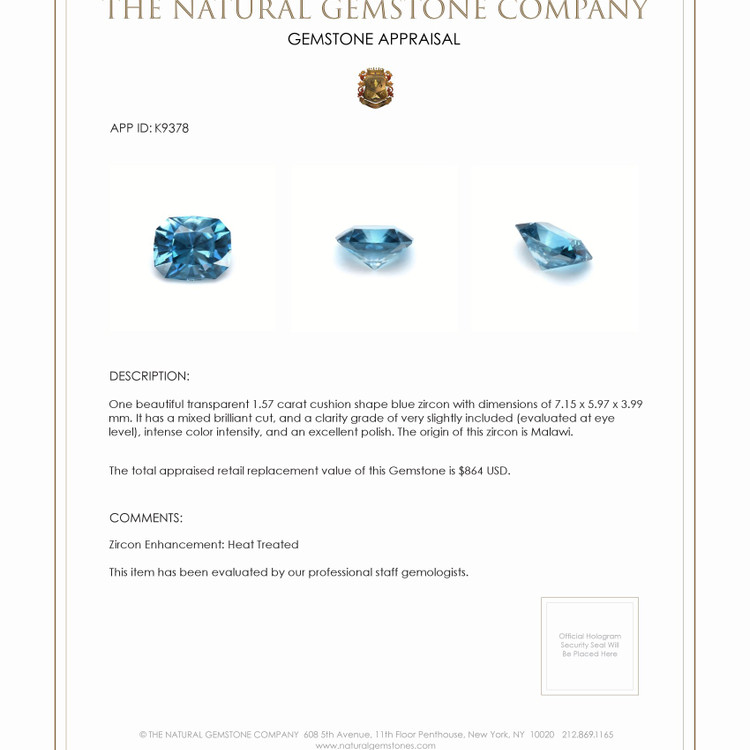 1.57 Ct. Zircon from Malawi