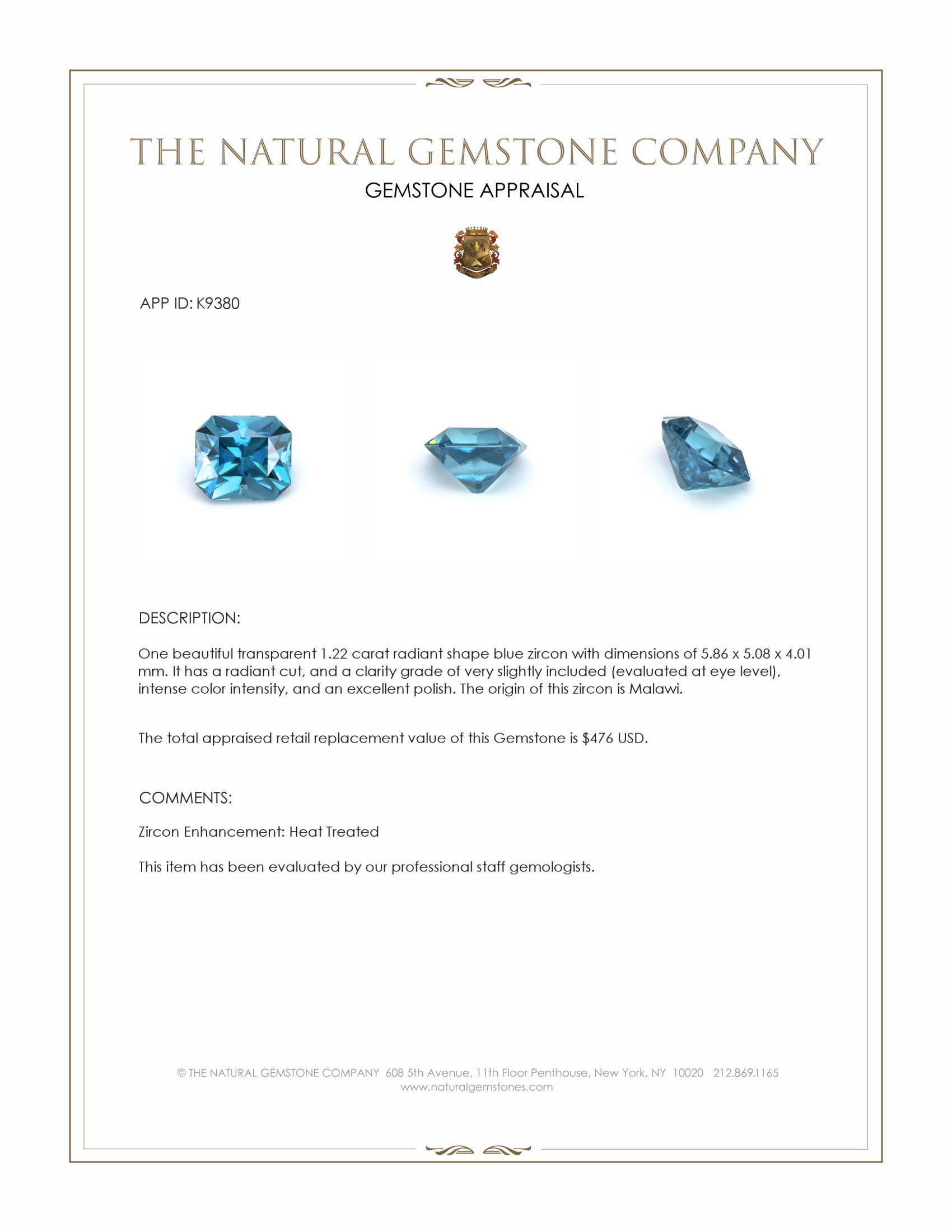 1.22 Ct. Zircon from Malawi
