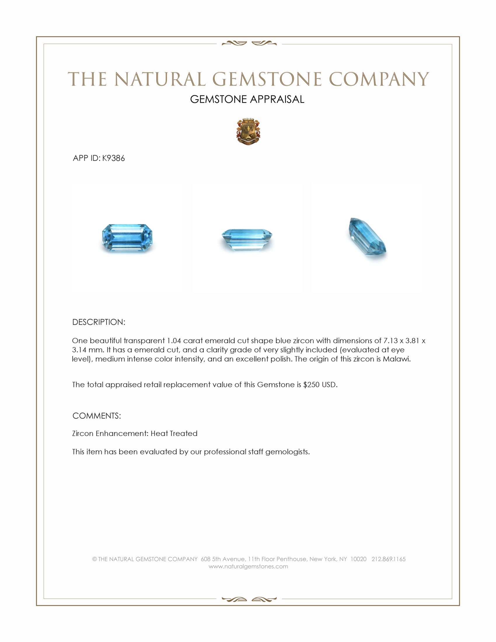 1.04 Ct. Zircon from Malawi