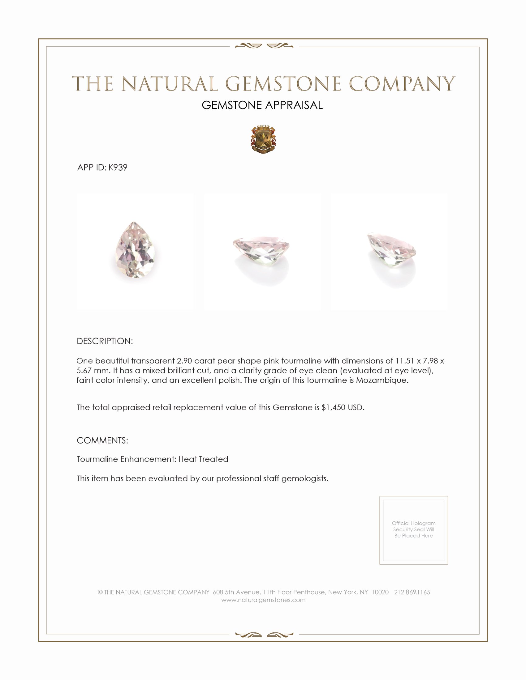 2.90 Ct. Tourmaline from Mozambique