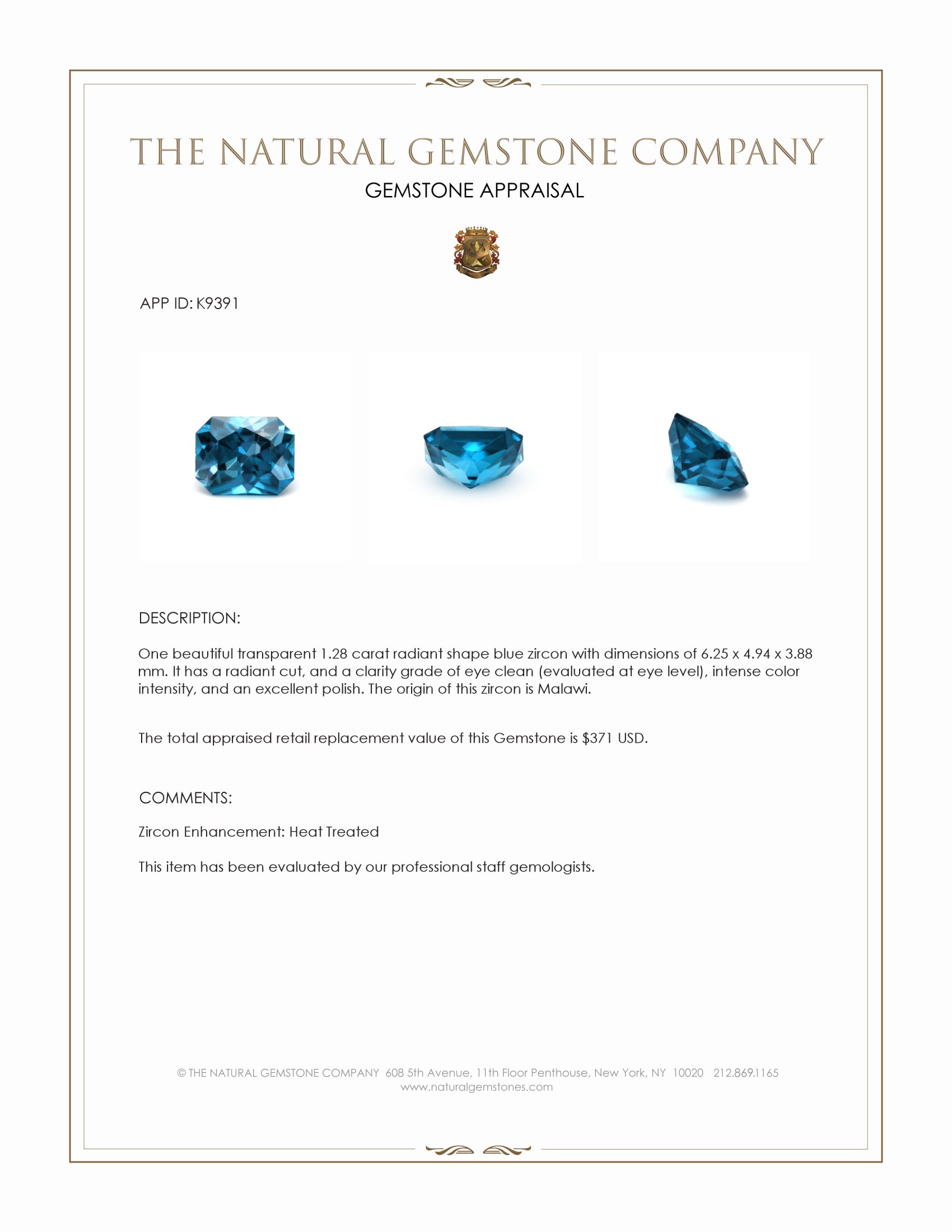 1.28 Ct. Zircon from Malawi