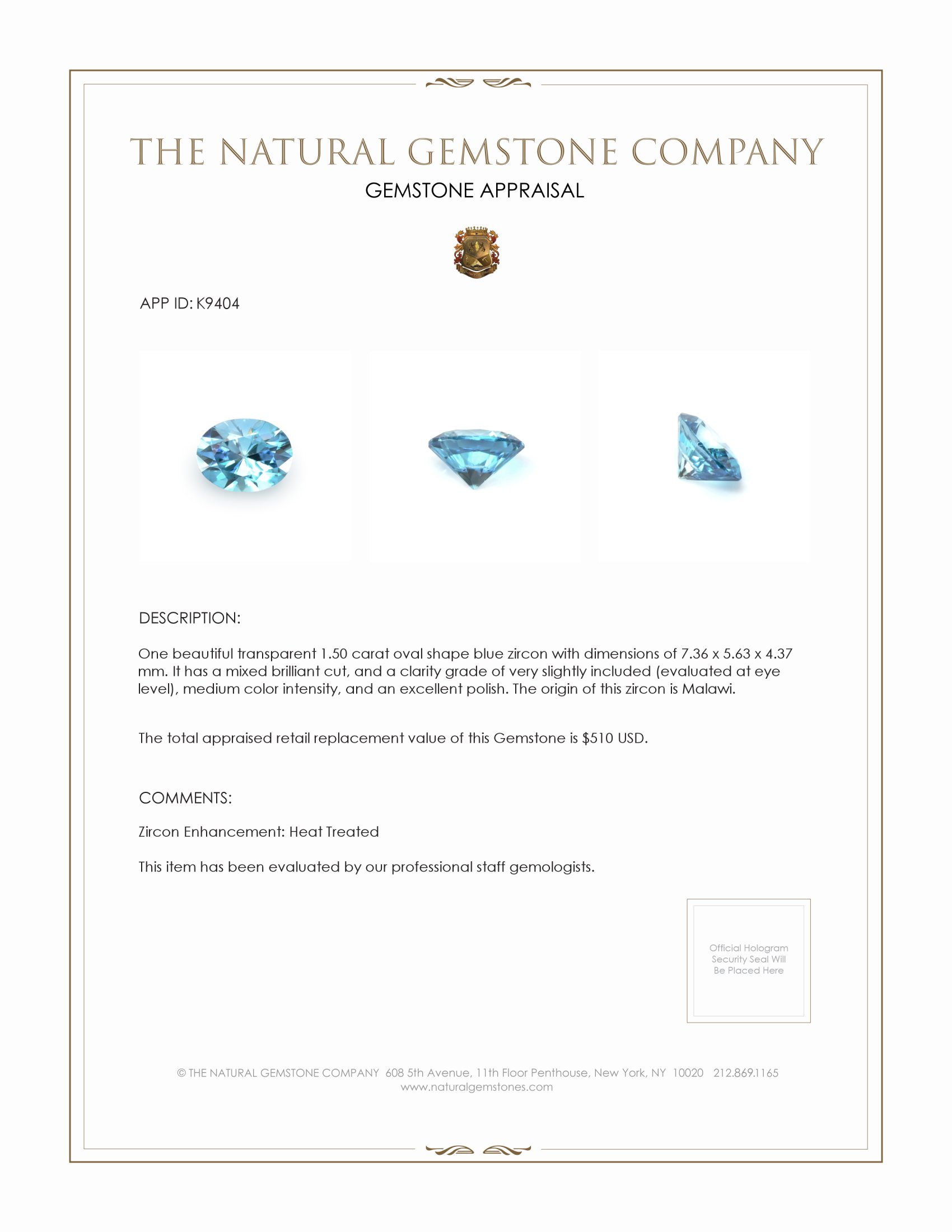 1.50 Ct. Zircon from Malawi